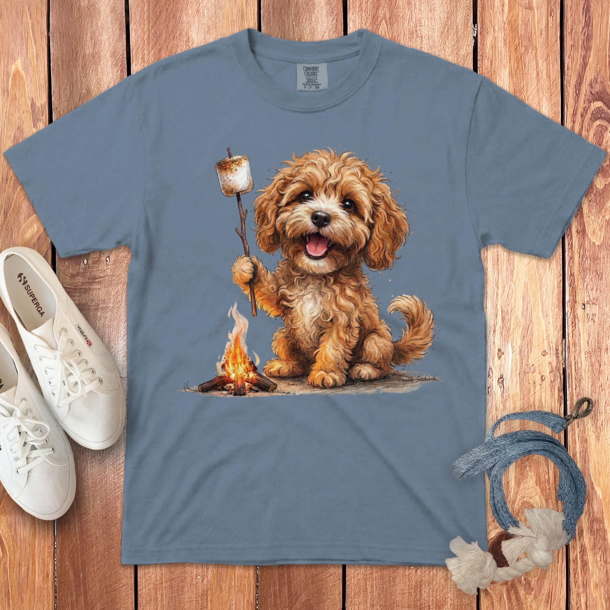 Campfire Apricot Doodle Signature T-Shirt in Blue Jean / S by Puppy Jo