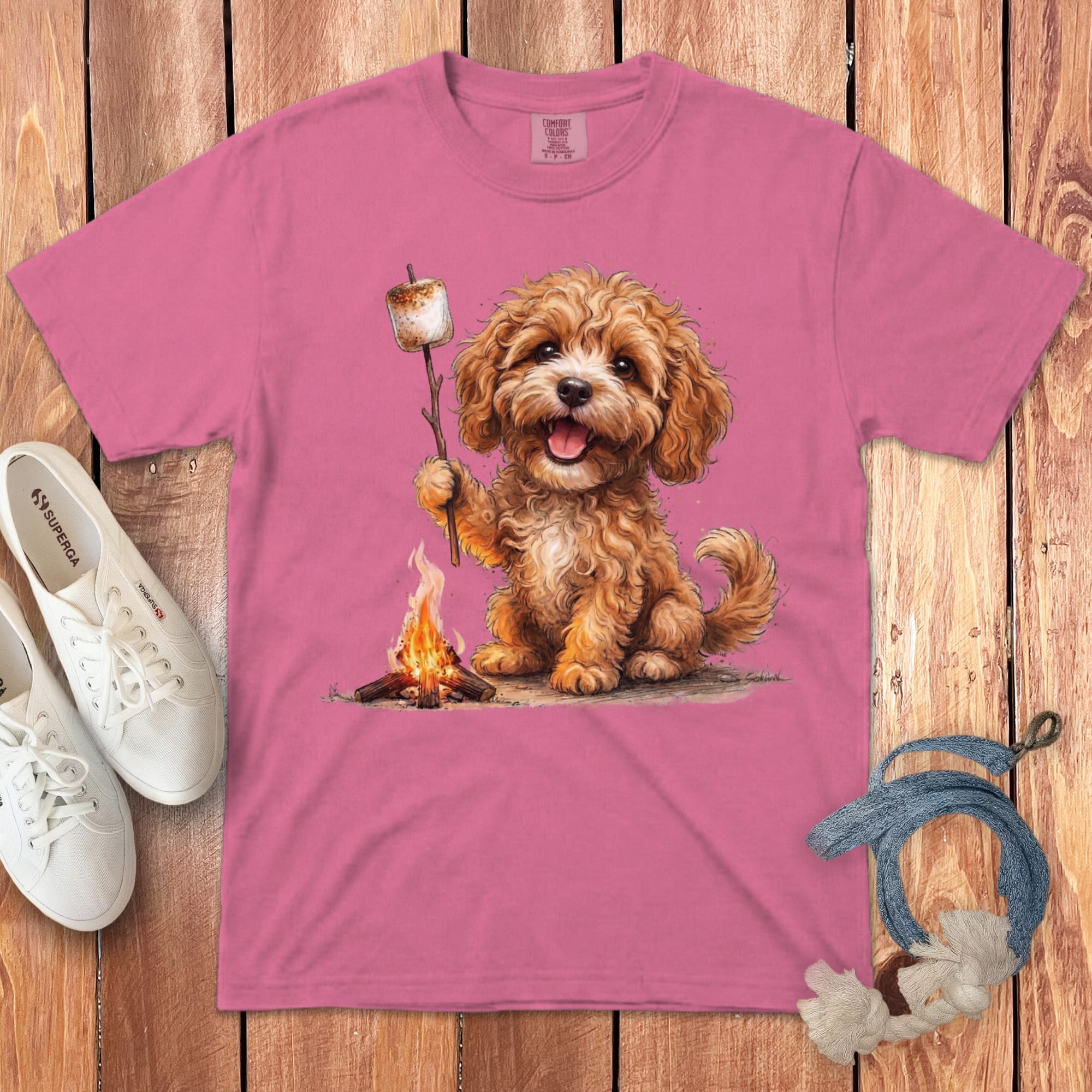 Campfire Apricot Doodle Signature T-Shirt in Crunchberry / S by Puppy Jo