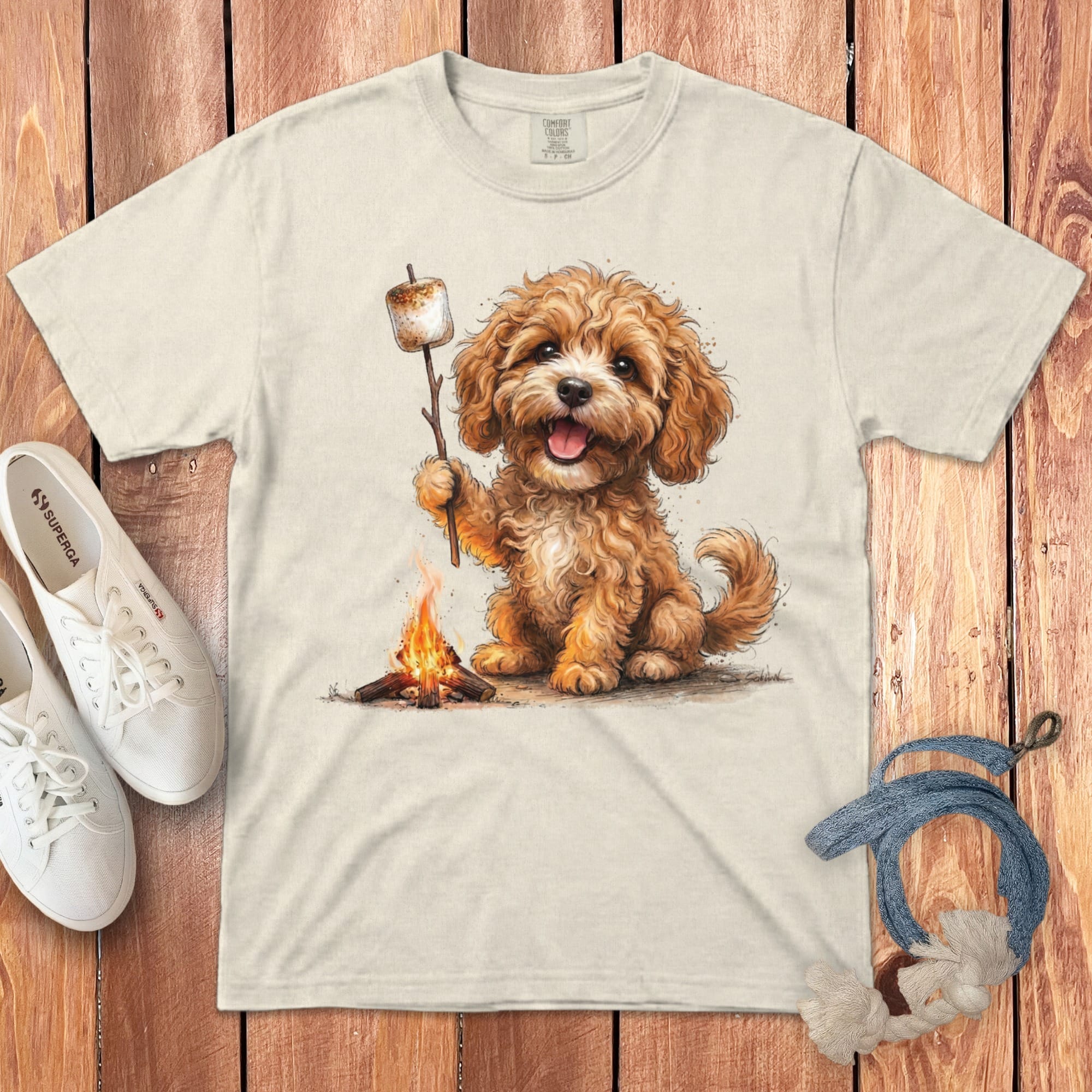 Campfire Apricot Doodle Signature T-Shirt in Ivory / S by Puppy Jo