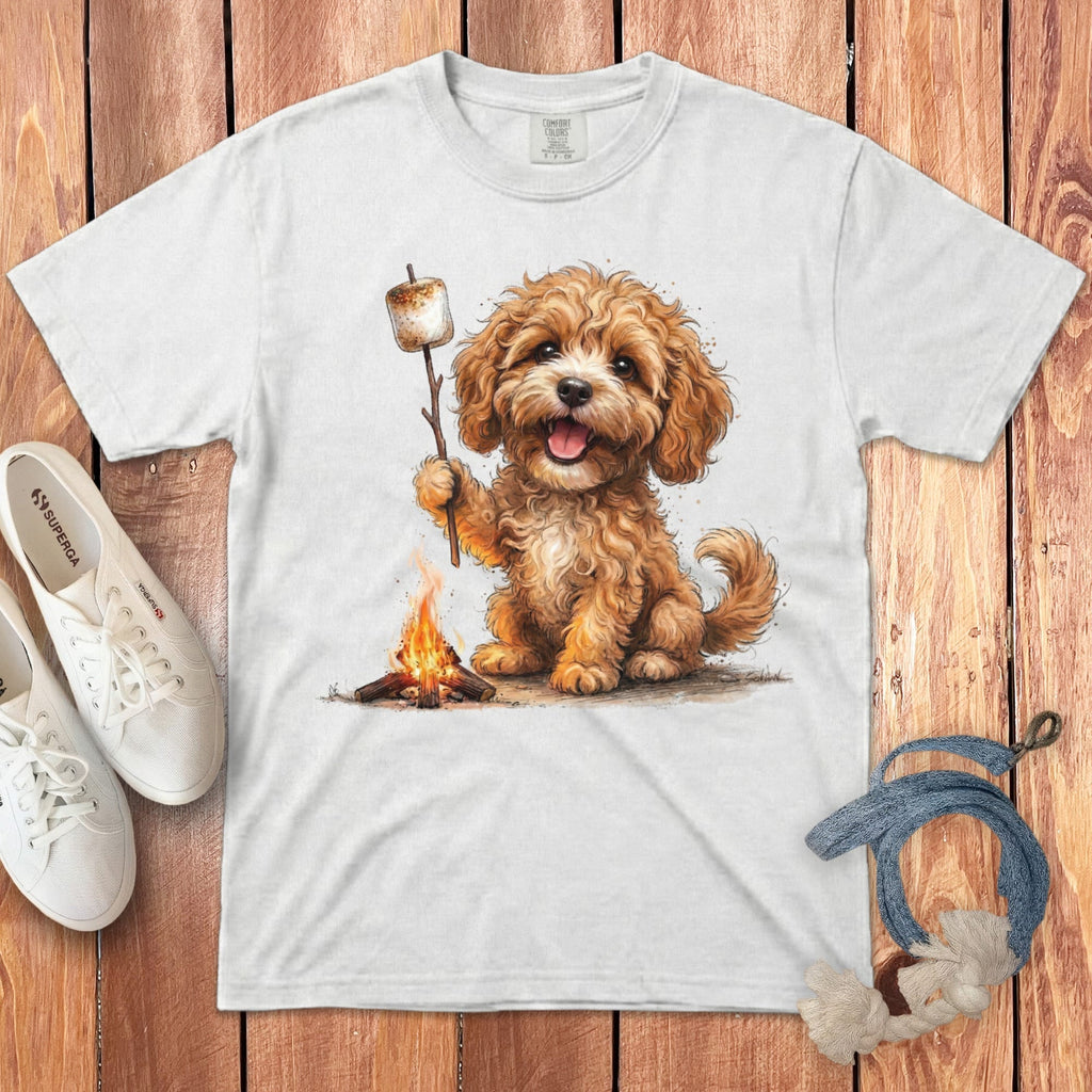 Campfire Apricot Doodle Signature T-Shirt in White / S by Puppy Jo