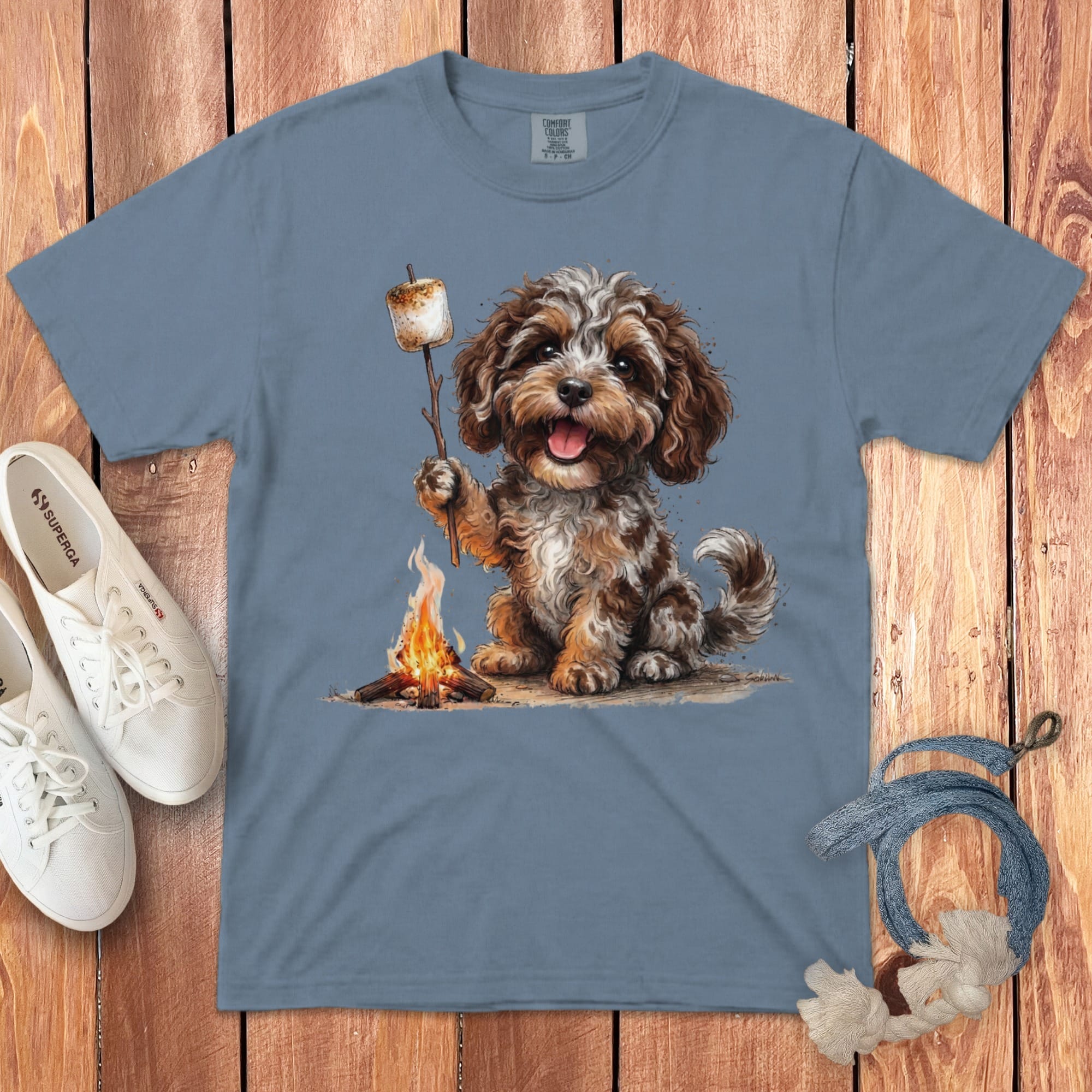 Campfire Aussiedoodle Signature T-Shirt in Blue Jean / S by Puppy Jo