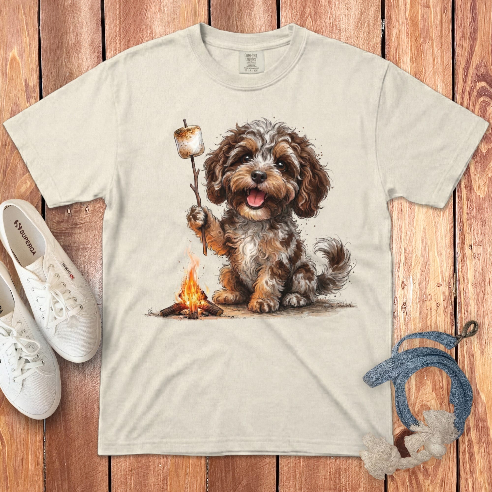 Campfire Aussiedoodle Signature T-Shirt in Ivory / S by Puppy Jo