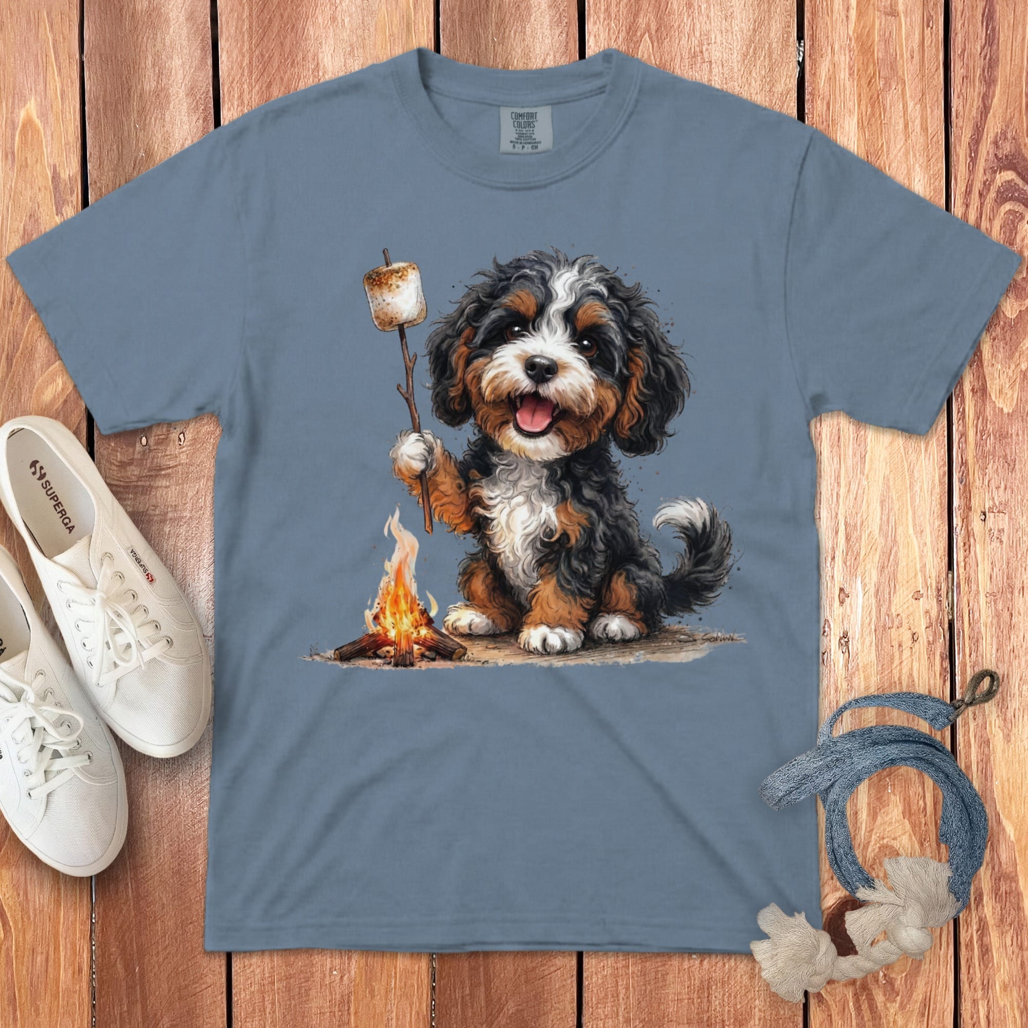 Campfire Bernedoodle Signature T-Shirt in Blue Jean / S by Puppy Jo