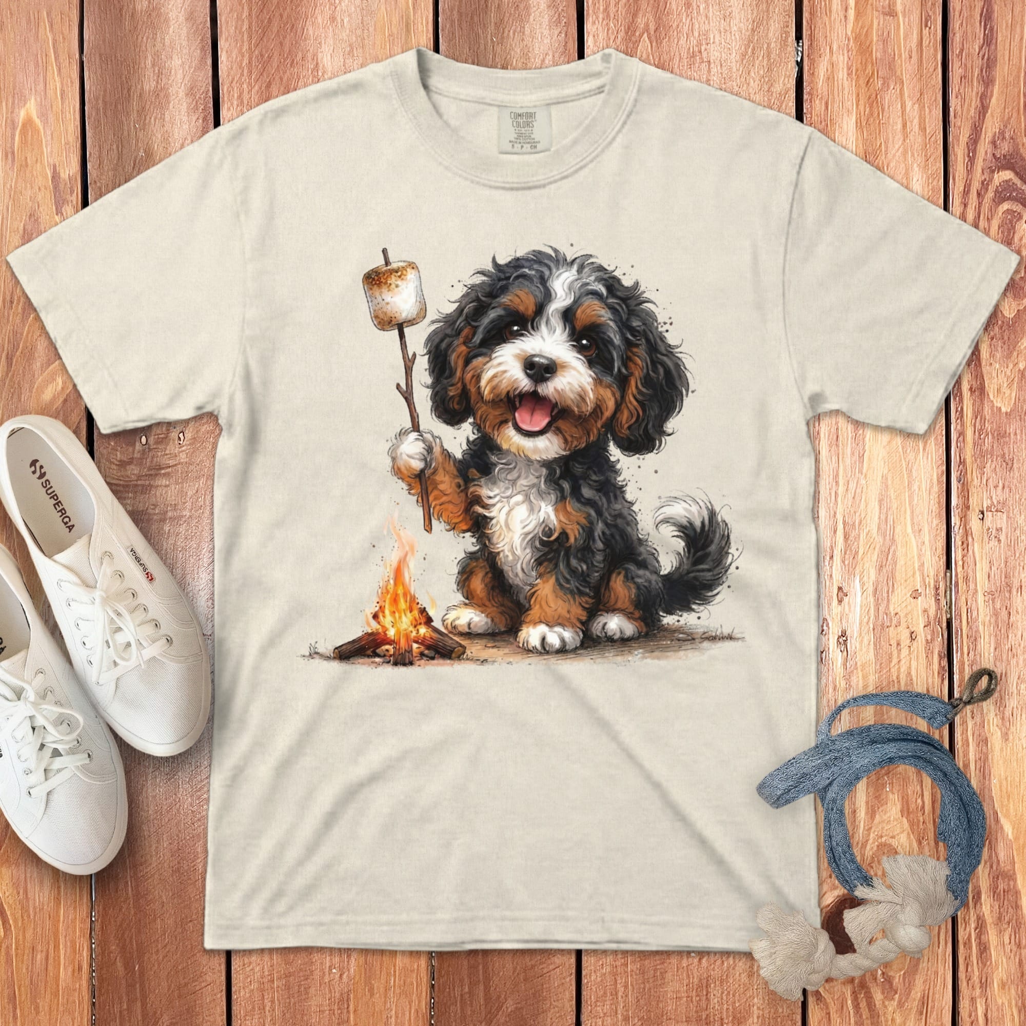 Campfire Bernedoodle Signature T-Shirt in Ivory / S by Puppy Jo