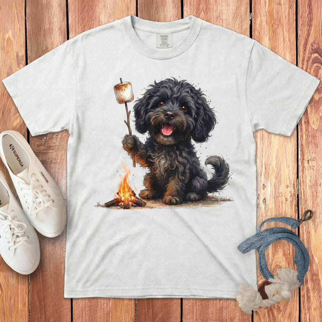 Campfire Black Doodle Signature T-Shirt in White / S by Puppy Jo