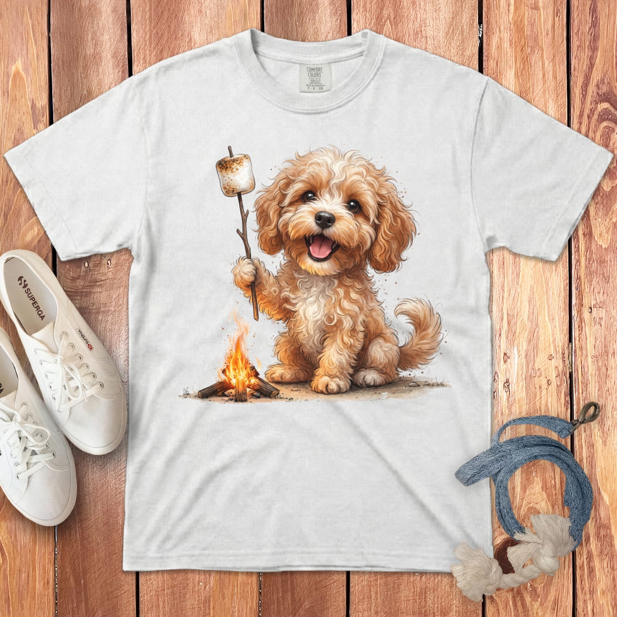 Campfire Cavapoo Signature T-Shirt in White / S by Puppy Jo
