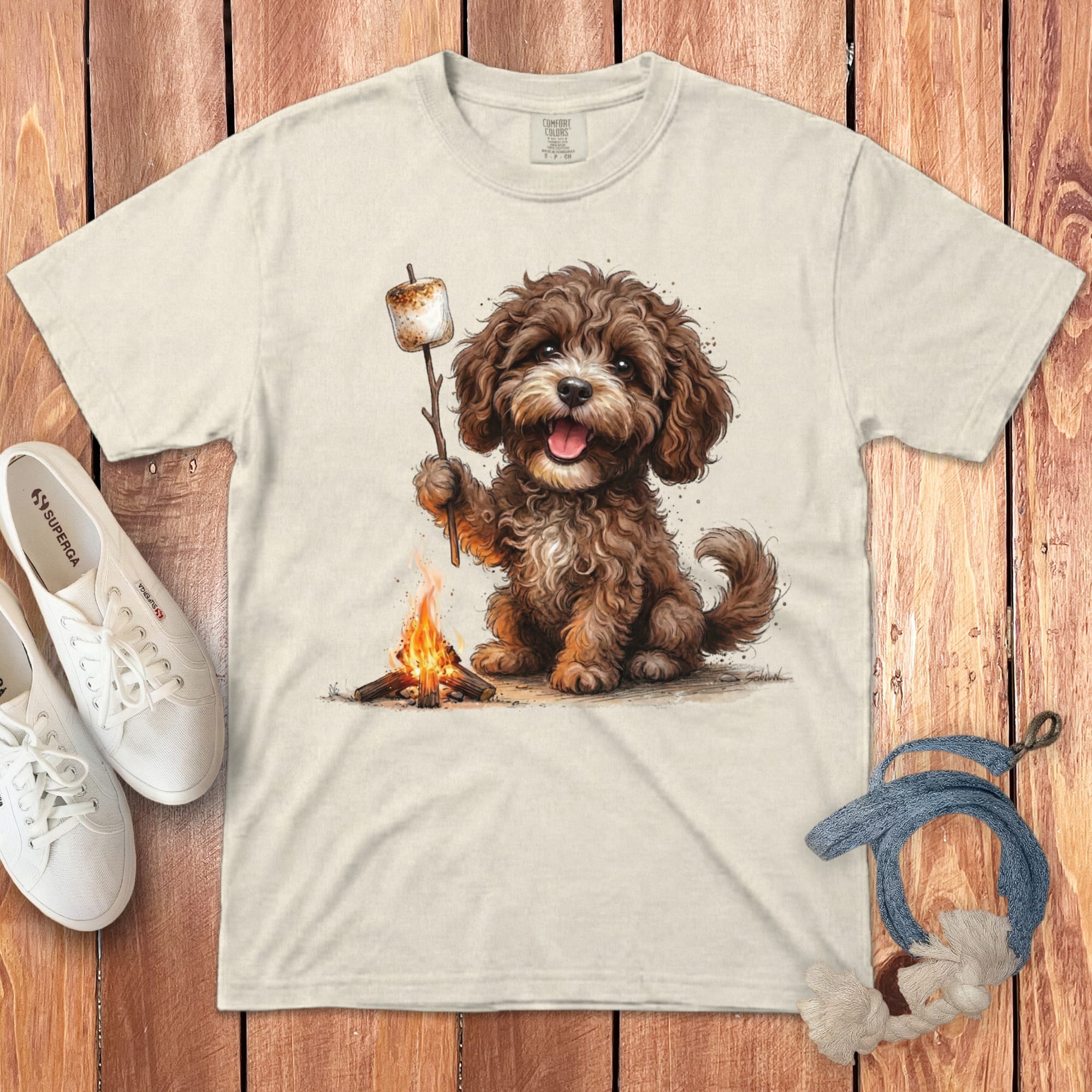 Campfire Chocolate Doodle Signature T-Shirt in Ivory / S by Puppy Jo