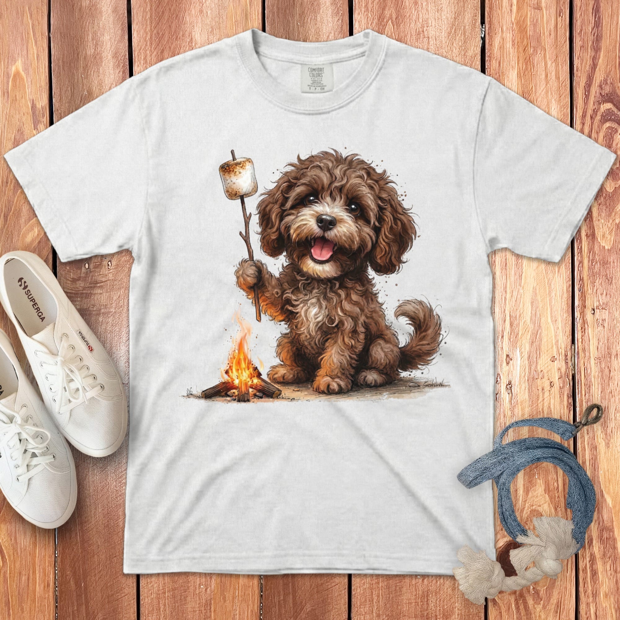 Campfire Chocolate Doodle Signature T-Shirt in White / S by Puppy Jo