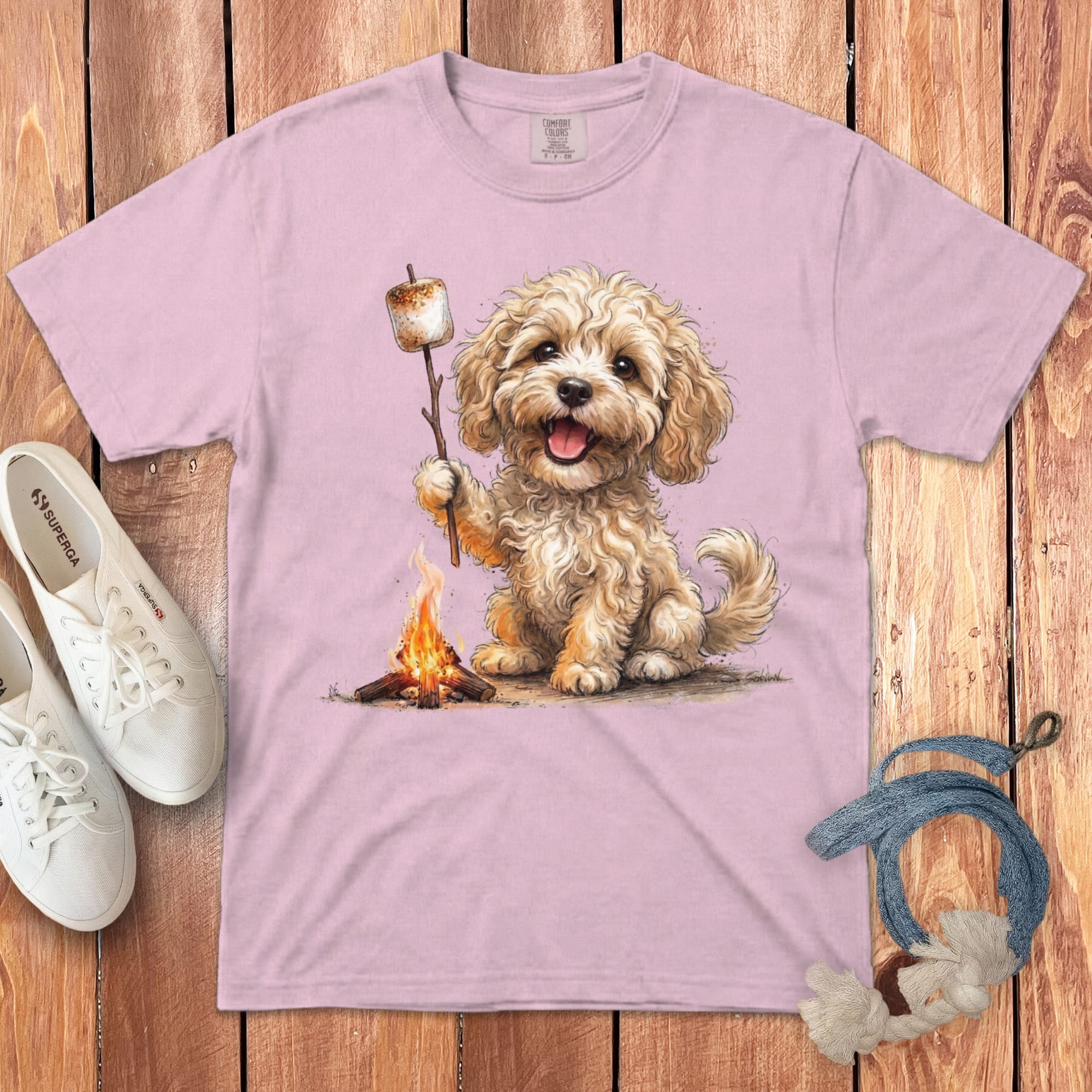 Campfire Cream Doodle Signature T-Shirt in Blossom / S by Puppy Jo
