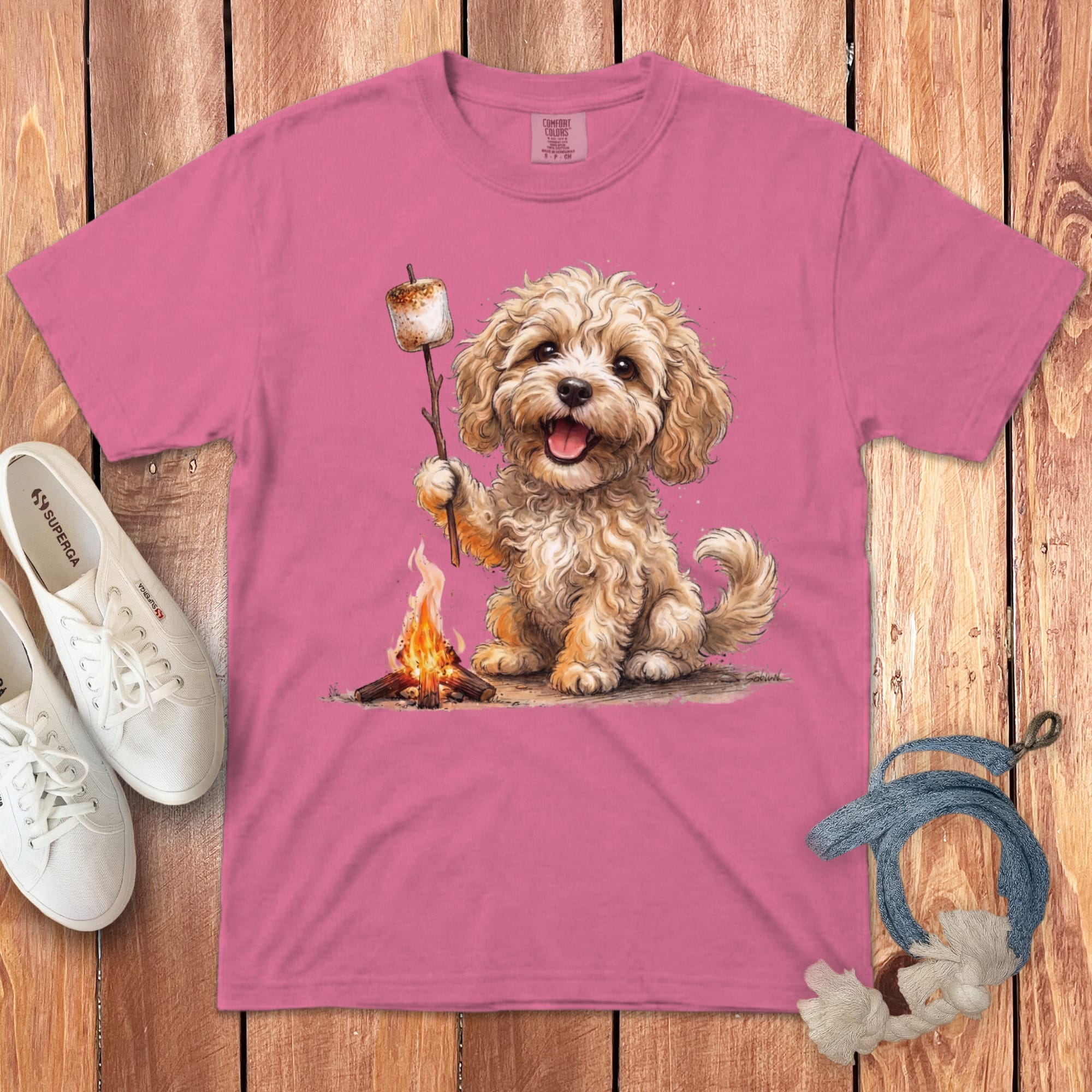 Campfire Cream Doodle Signature T-Shirt in Crunchberry / S by Puppy Jo