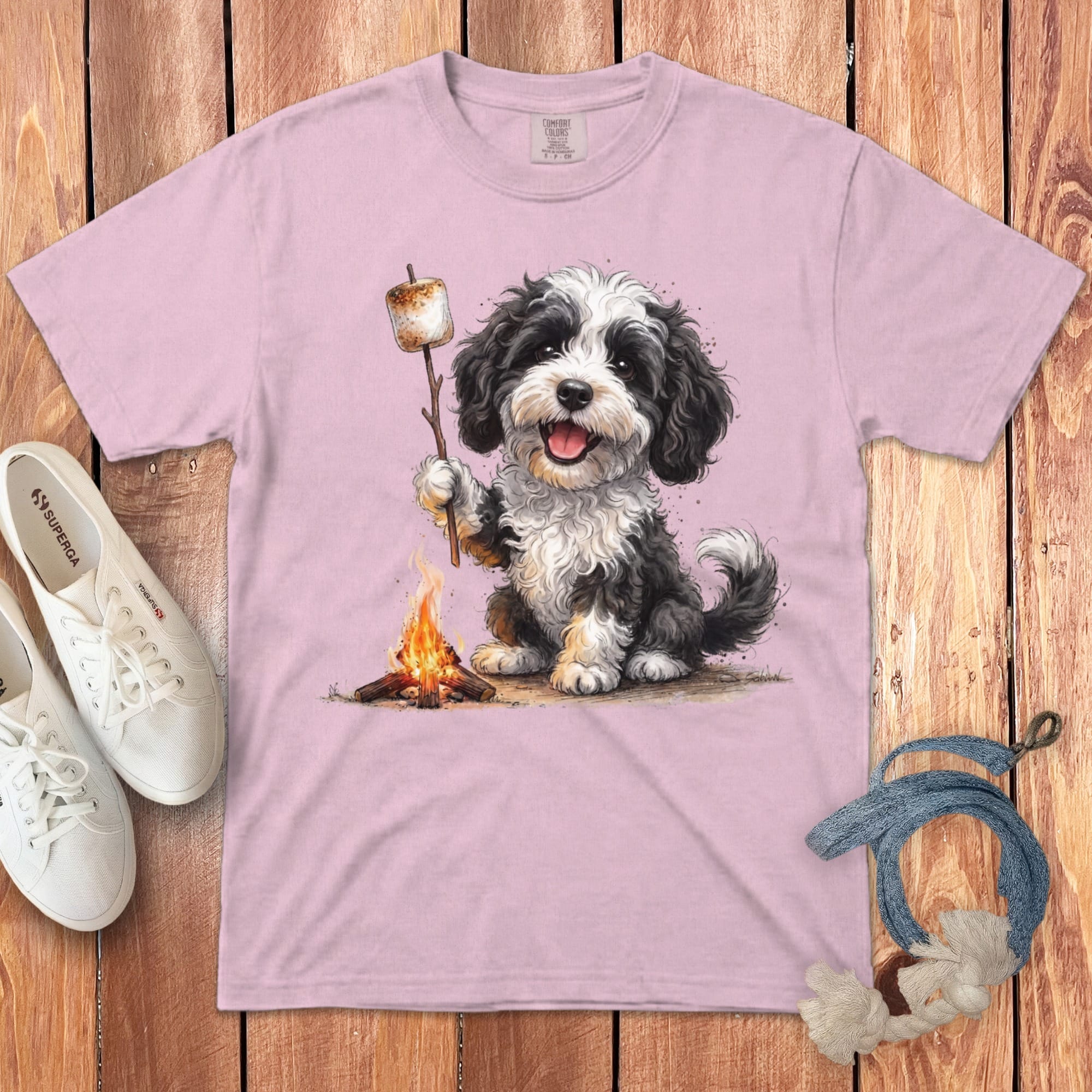 Campfire Sheepadoodle Signature T-Shirt in Blossom / S by Puppy Jo