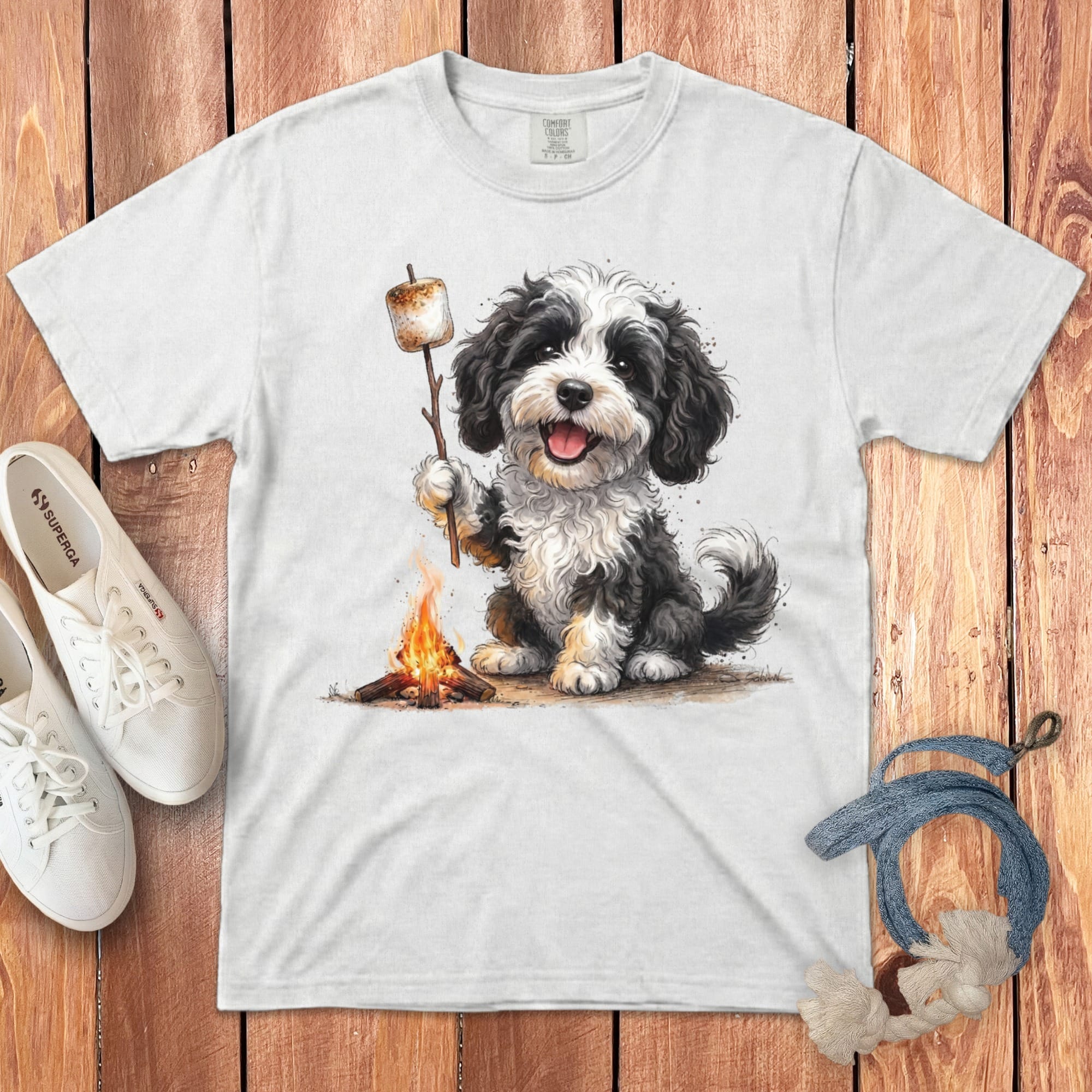 Campfire Sheepadoodle Signature T-Shirt in White / S by Puppy Jo