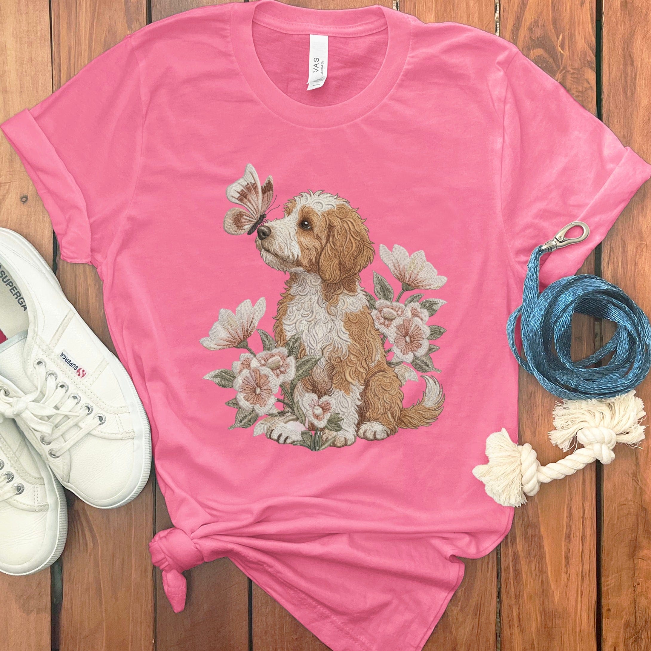 Cavapoo Butterfly Kiss T-Shirt in Charity Pink / M by Puppy Jo