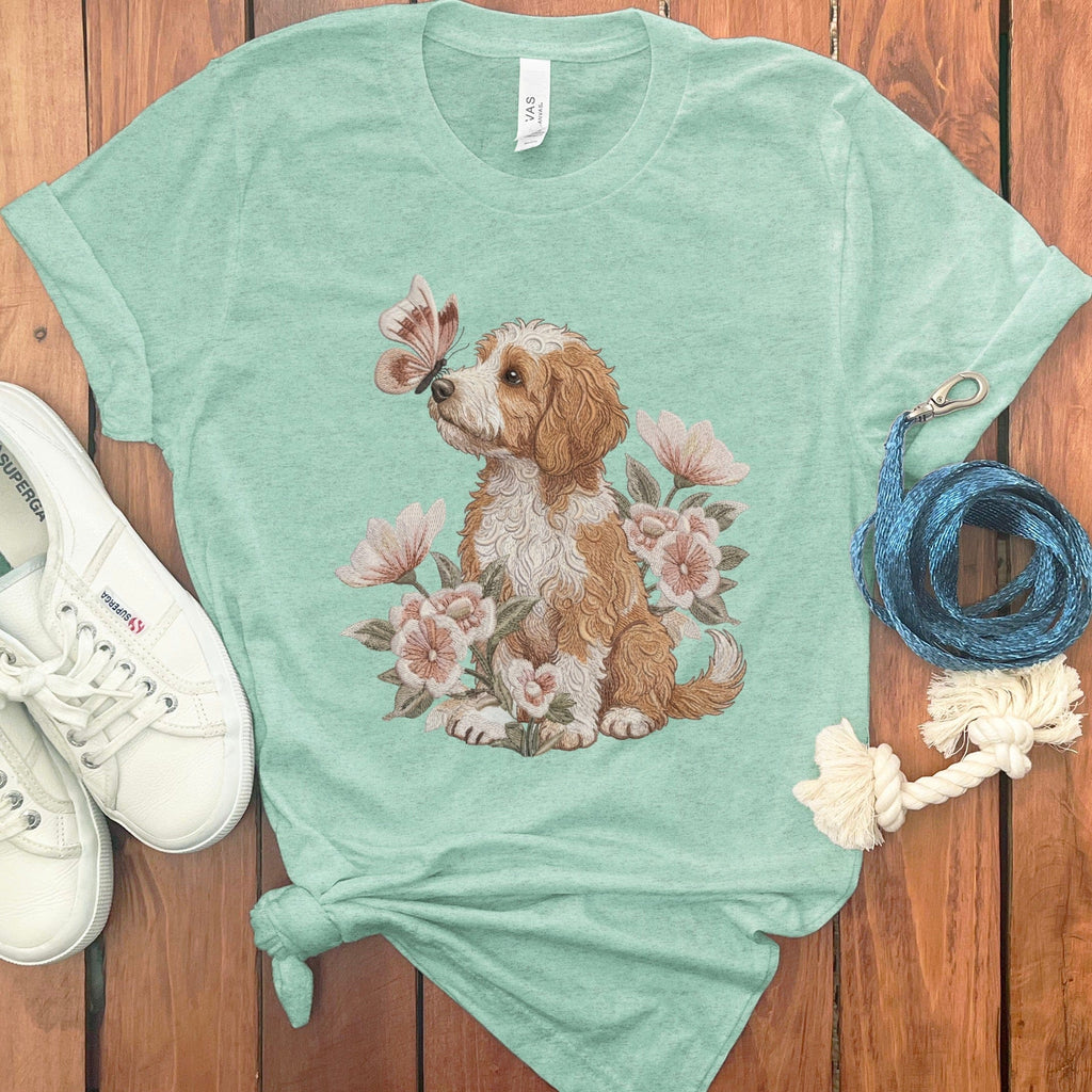 Cavapoo Butterfly Kiss T-Shirt in Heather Mint / M by Puppy Jo