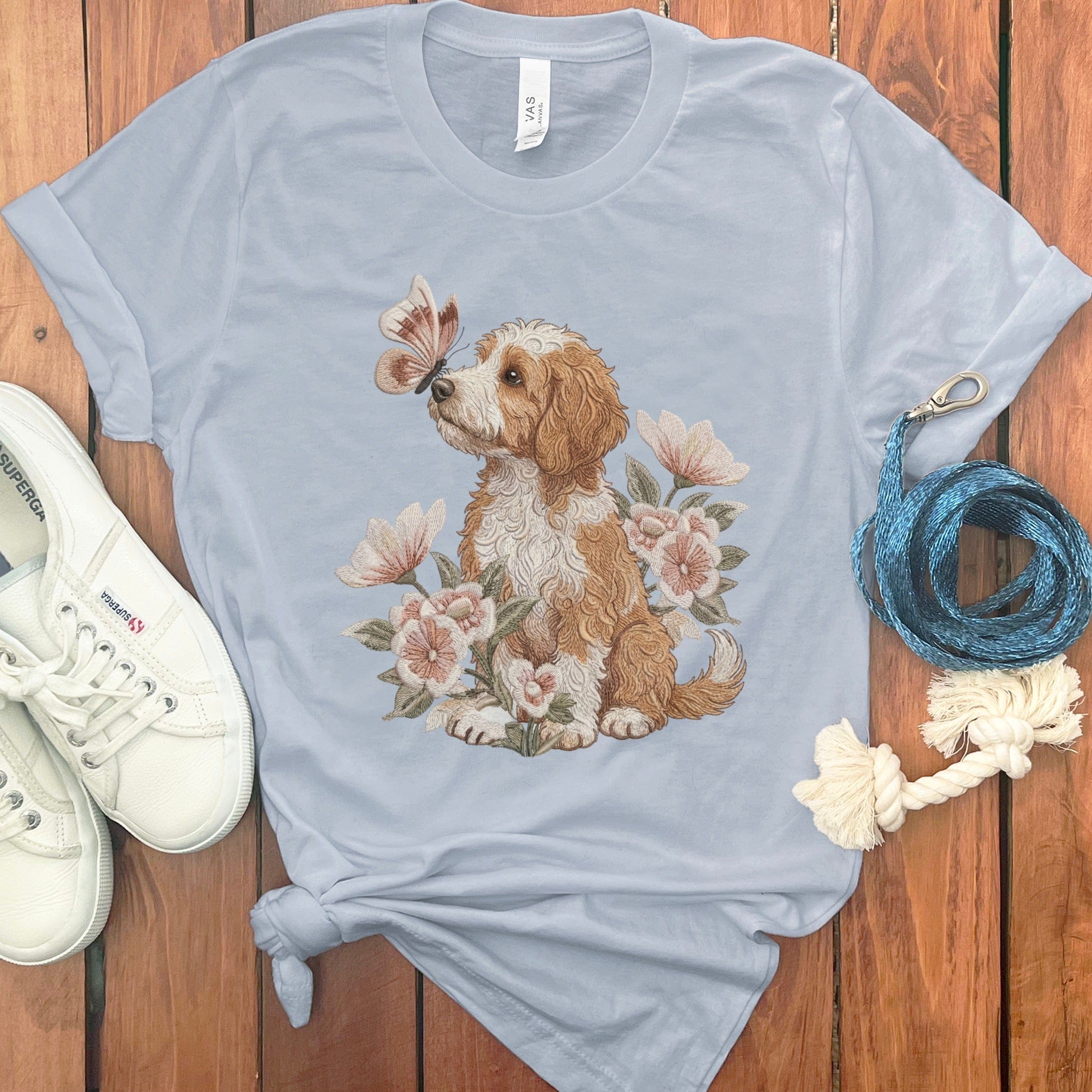 Cavapoo Butterfly Kiss T-Shirt in Light Blue / M by Puppy Jo