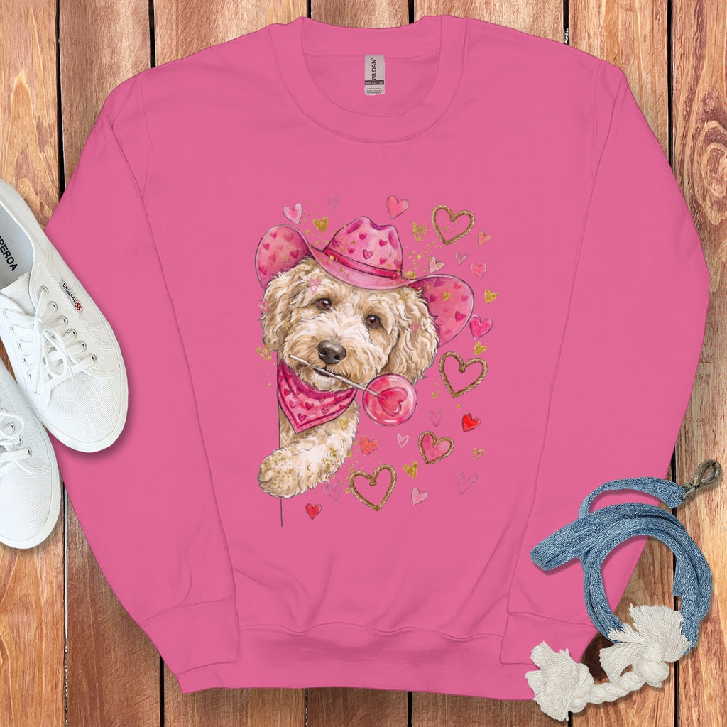 Cavapoo Cowboy Valentine Sweatshirt in Heliconia / S by Puppy Jo