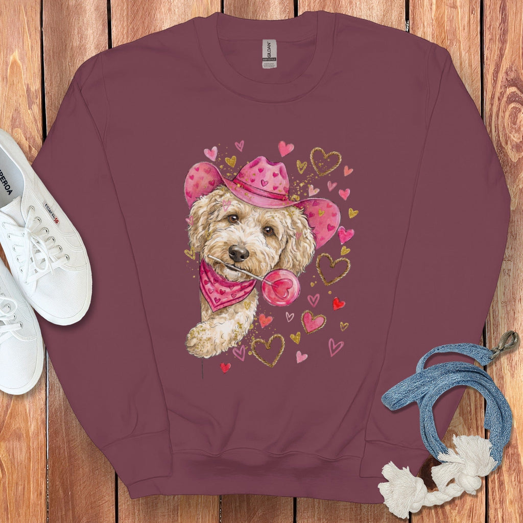 Cavapoo Cowboy Valentine Sweatshirt in Maroon / S by Puppy Jo