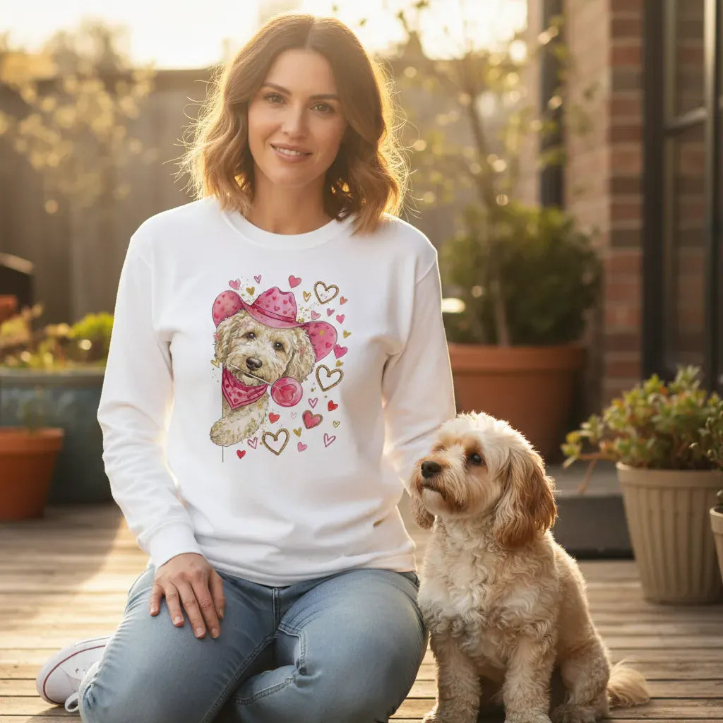 Cavapoo Cowboy Valentine Sweatshirt in by Puppy Jo