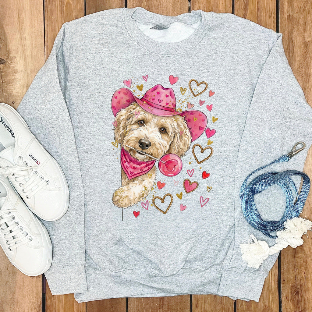 Cavapoo Cowboy Valentine Sweatshirt in Sport Grey / S by Puppy Jo
