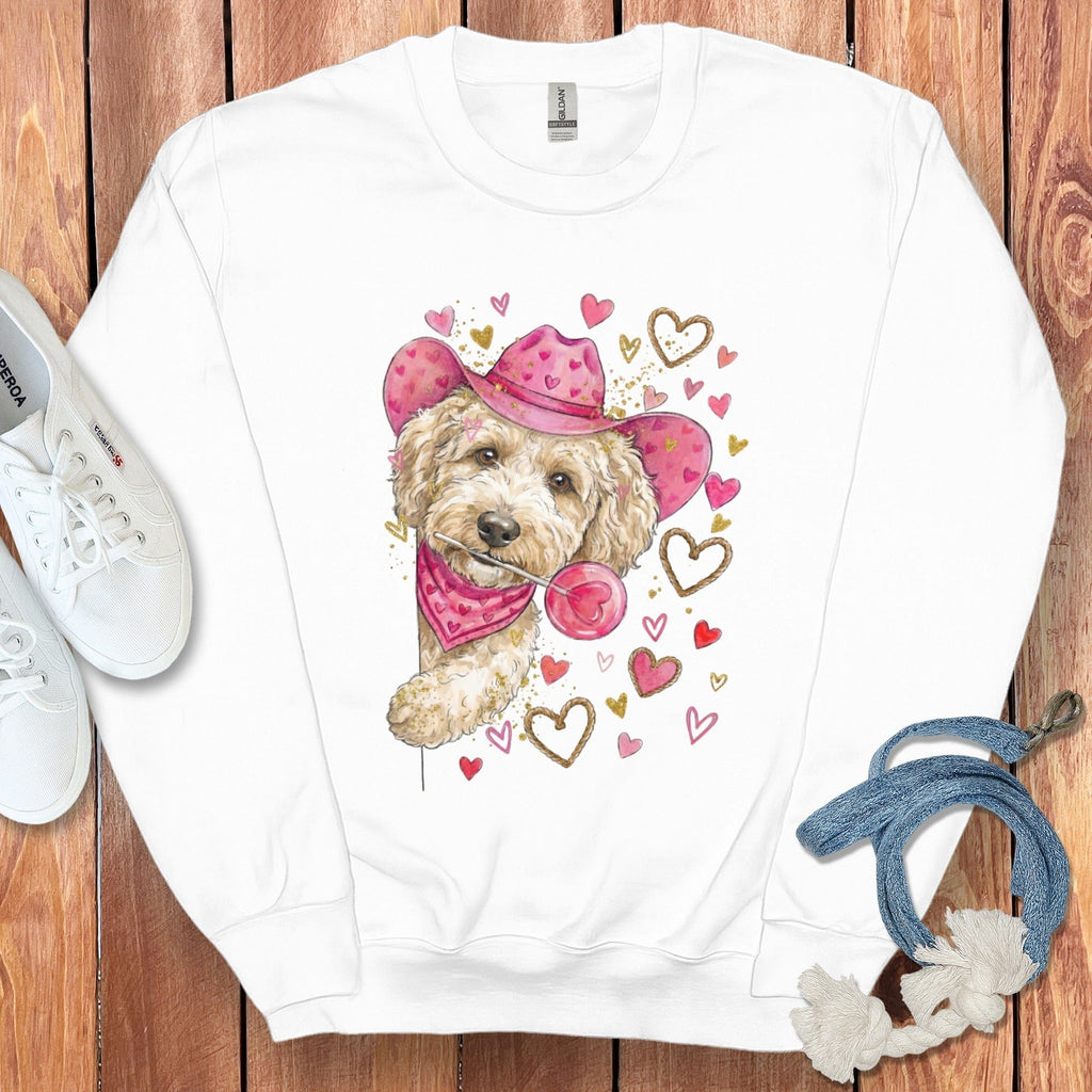 Cavapoo Cowboy Valentine Sweatshirt in White / S by Puppy Jo