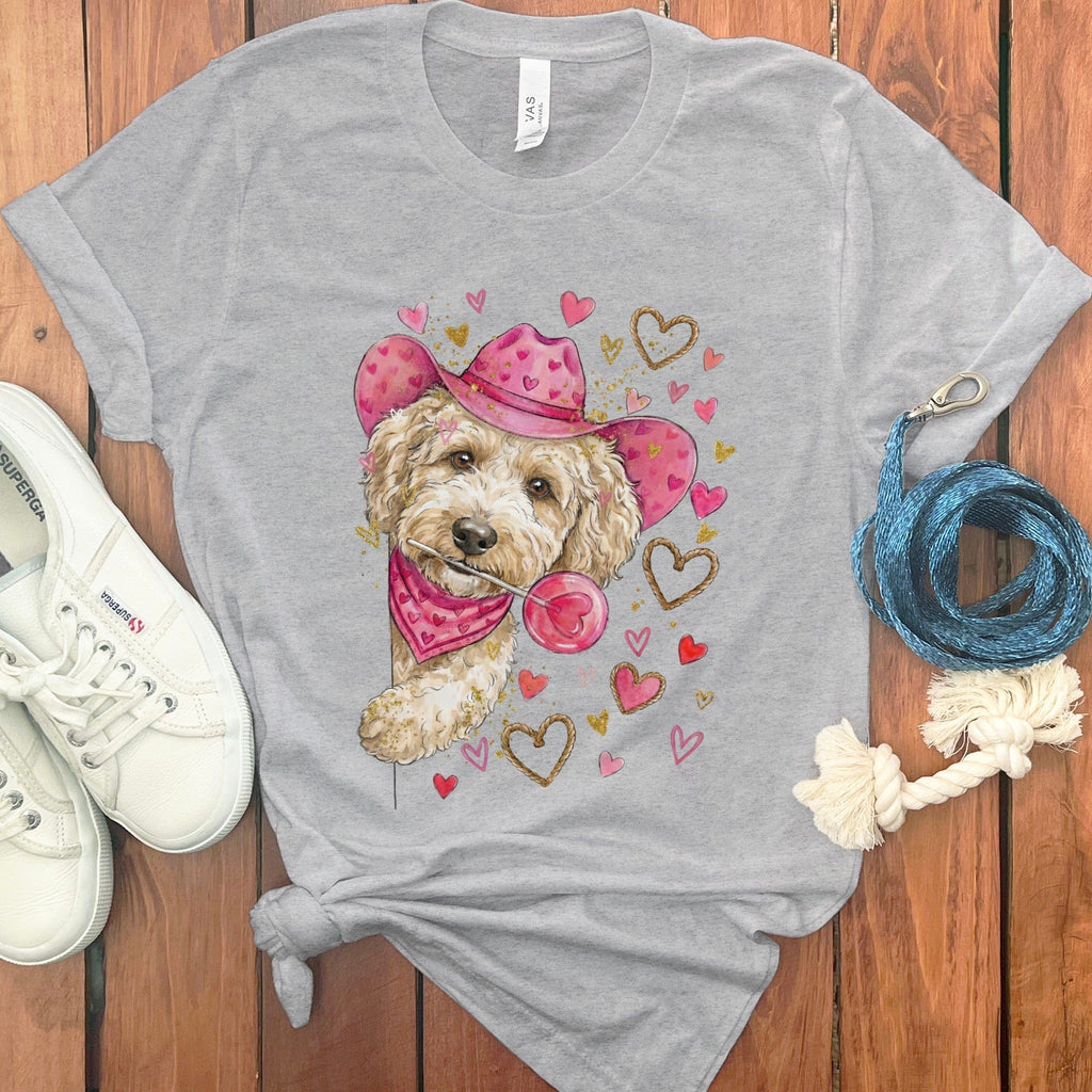 Cavapoo Cowboy Valentine T-Shirt in Athletic Heather / S by Puppy Jo