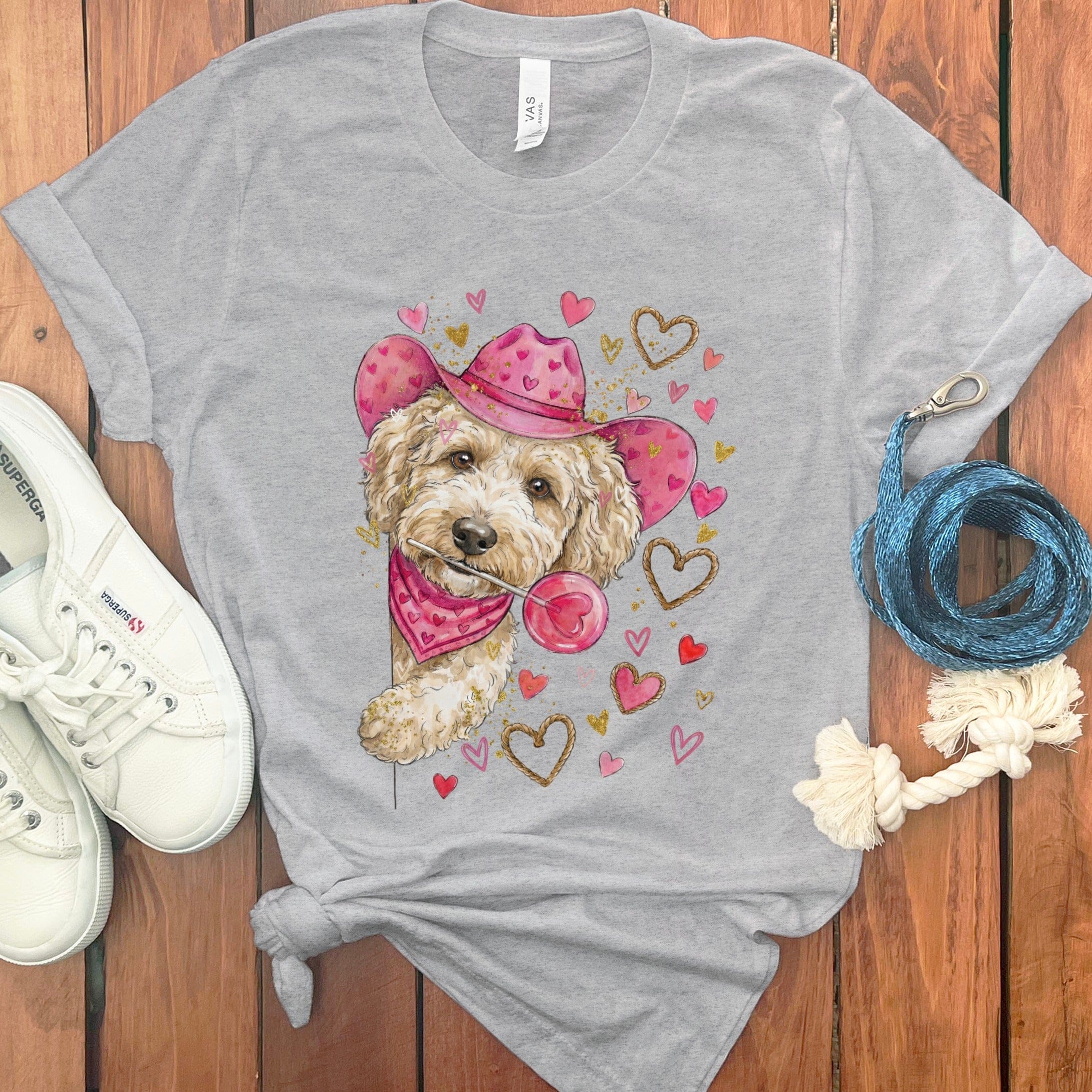 Cavapoo Cowboy Valentine T-Shirt in Athletic Heather / S by Puppy Jo