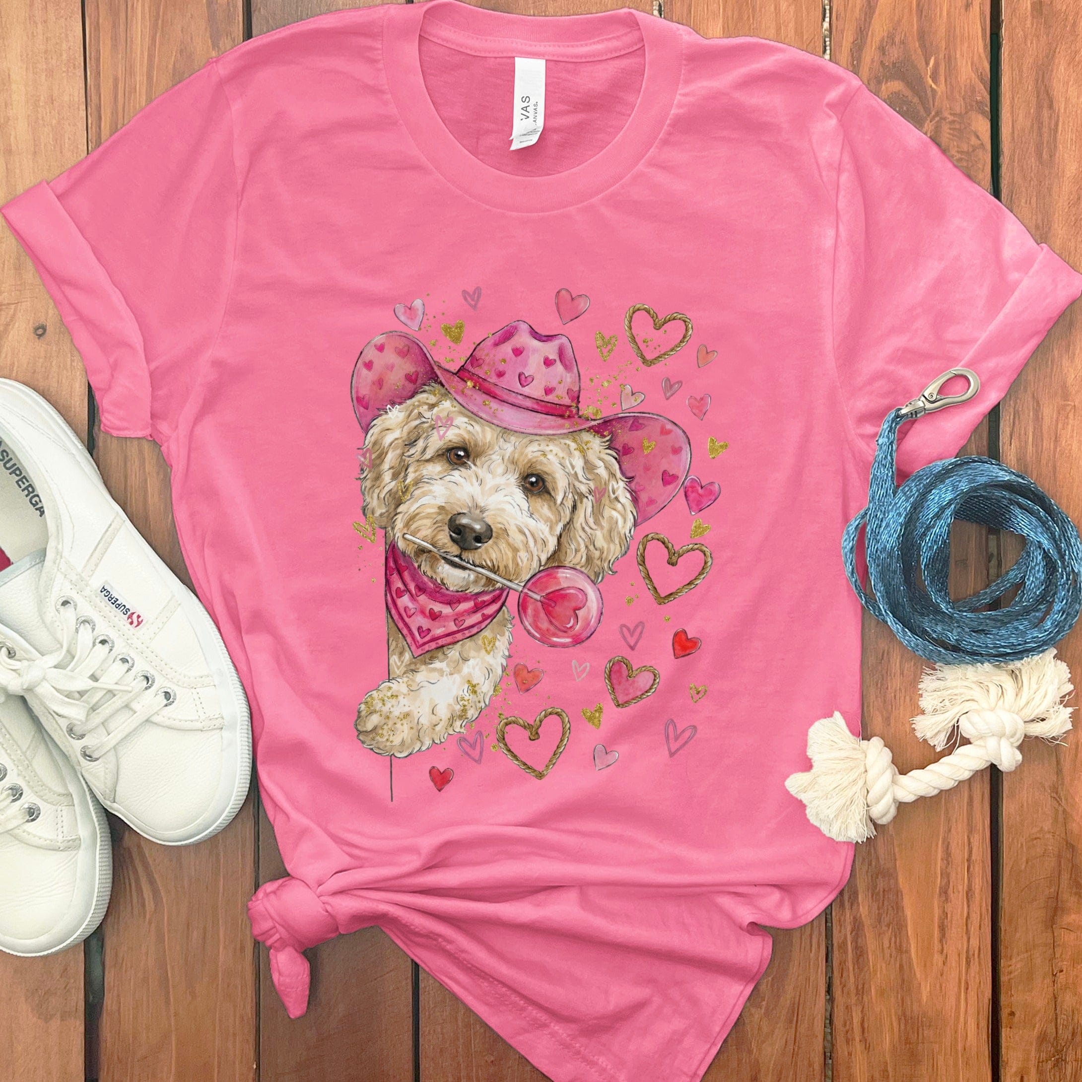 Cavapoo Cowboy Valentine T-Shirt in Charity Pink / S by Puppy Jo