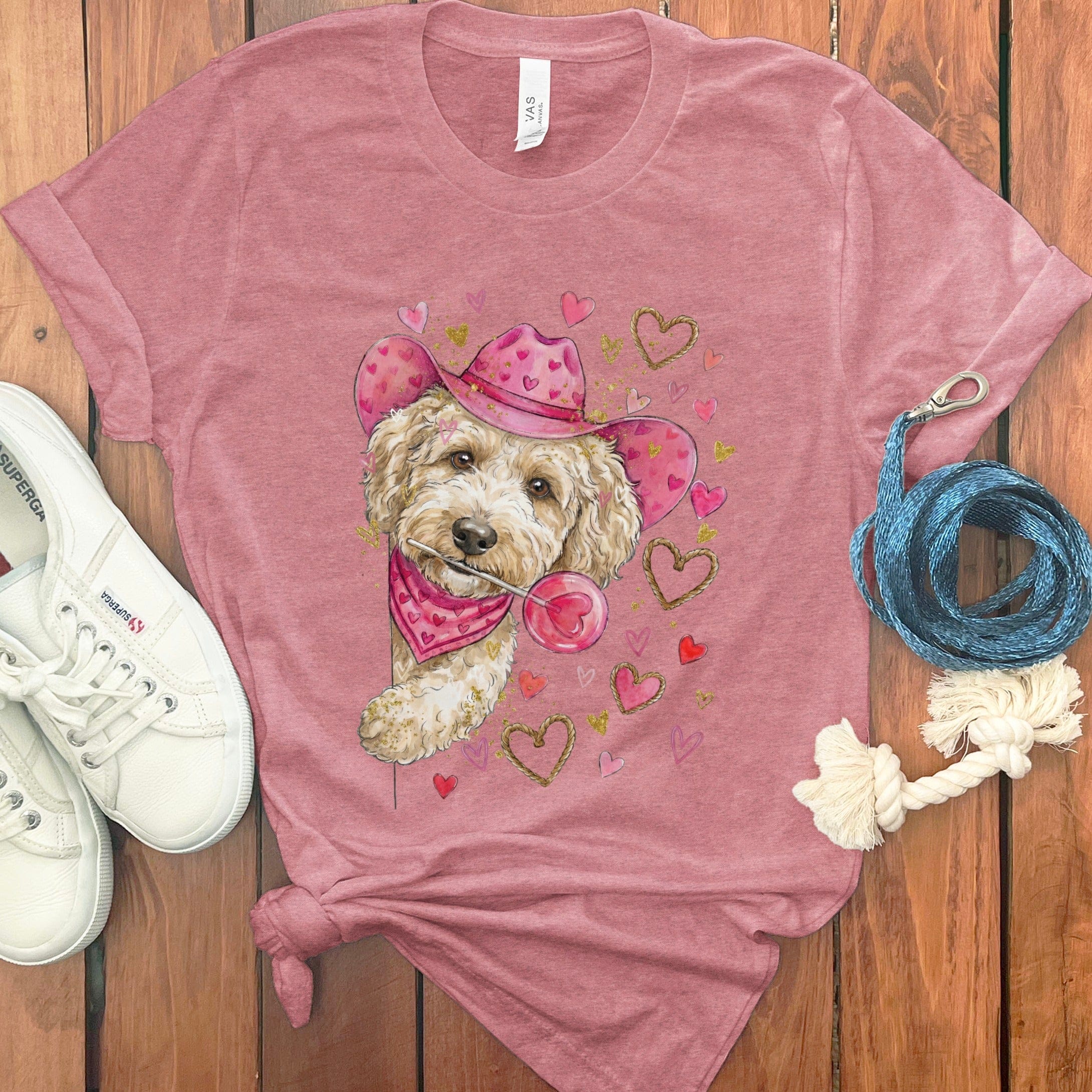 Cavapoo Cowboy Valentine T-Shirt in Heather Mauve / S by Puppy Jo
