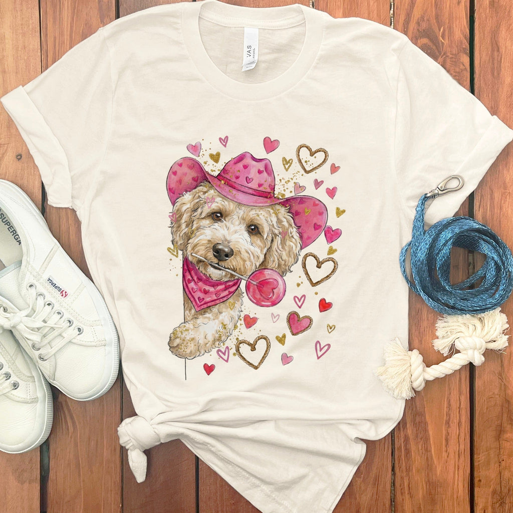 Cavapoo Cowboy Valentine T-Shirt in Natural / S by Puppy Jo