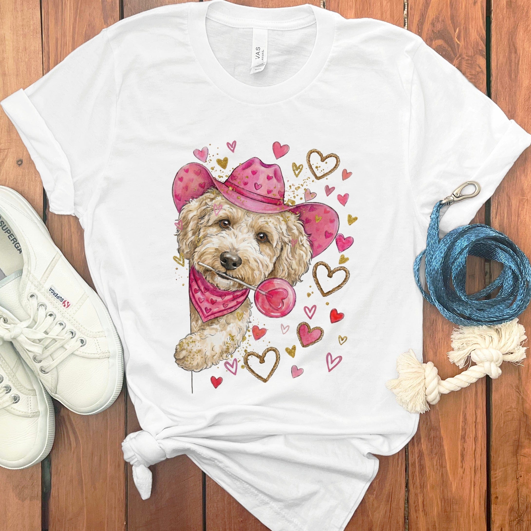 Cavapoo Cowboy Valentine T-Shirt in White / S by Puppy Jo
