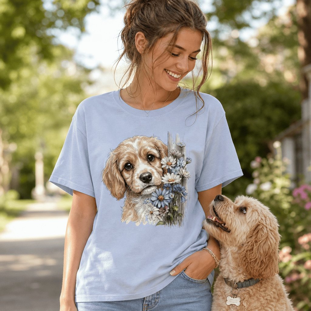 Cavapoo Daisy Peeking T-Shirt in by Puppy Jo