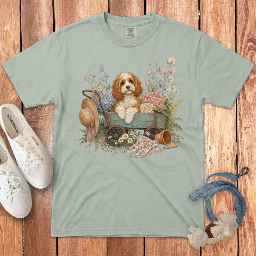 Cavapoo Floral Wagon Signature T-Shirt in Bay / S by Puppy Jo