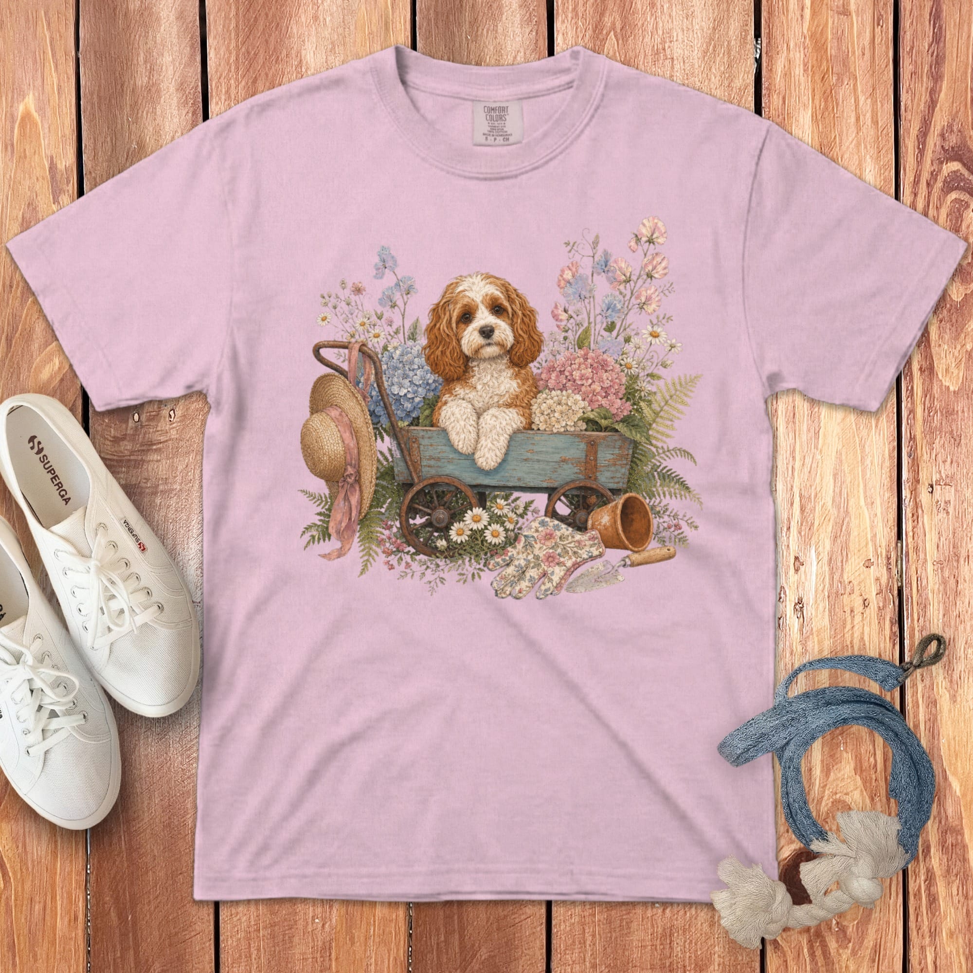 Cavapoo Floral Wagon Signature T-Shirt in Blossom / S by Puppy Jo