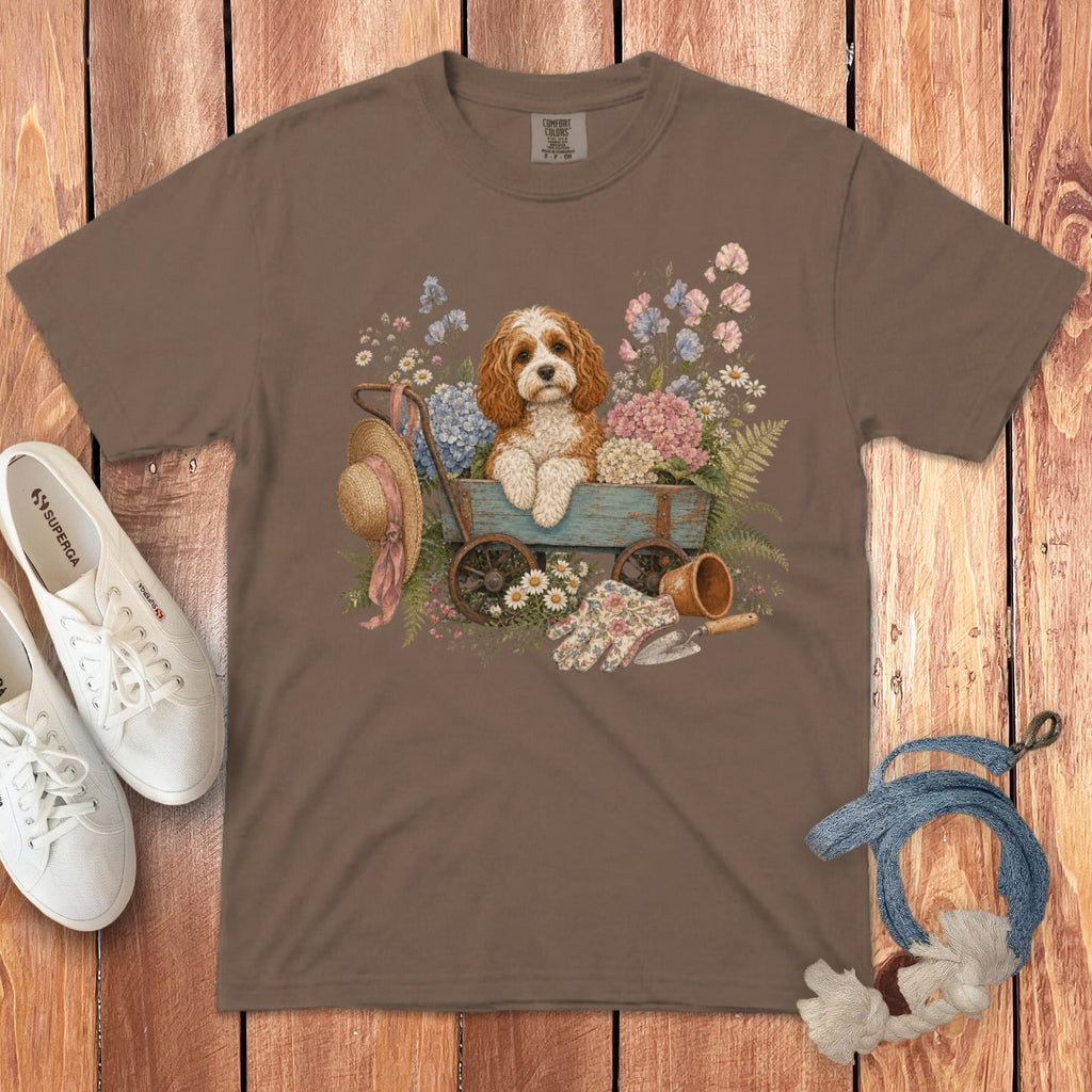 Cavapoo Floral Wagon Signature T-Shirt in Espresso / S by Puppy Jo