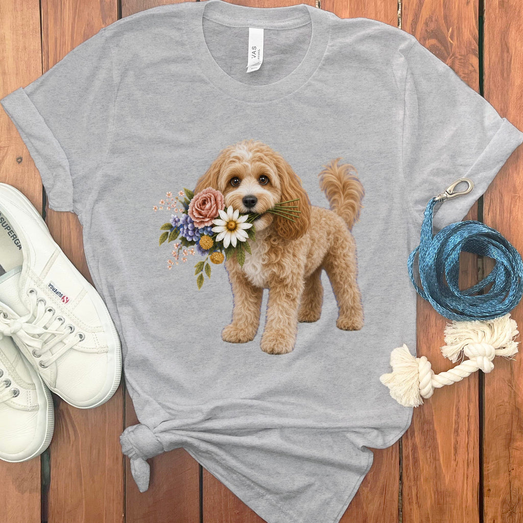 Cavapoo Flower Shop T-Shirt in Athletic Heather / S by Puppy Jo