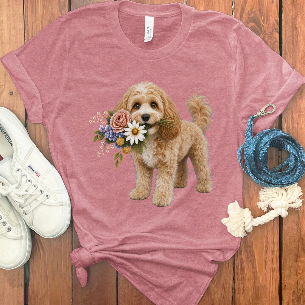 Cavapoo Flower Shop T-Shirt in Heather Mauve / S by Puppy Jo