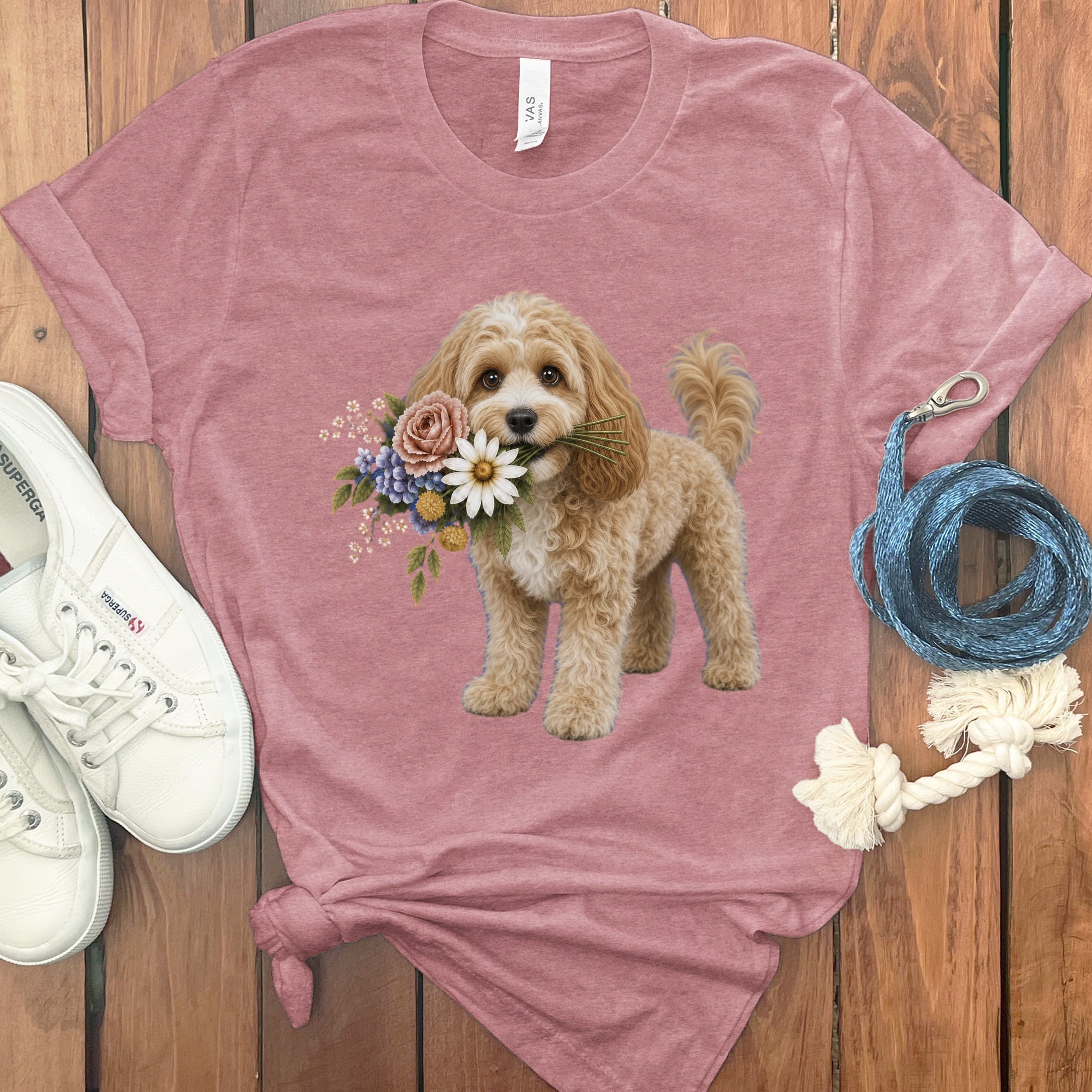 Cavapoo Flower Shop T-Shirt in Heather Mauve / S by Puppy Jo