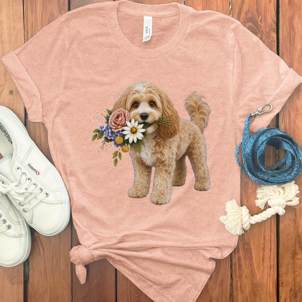 Cavapoo Flower Shop T-Shirt in Heather Peach / S by Puppy Jo