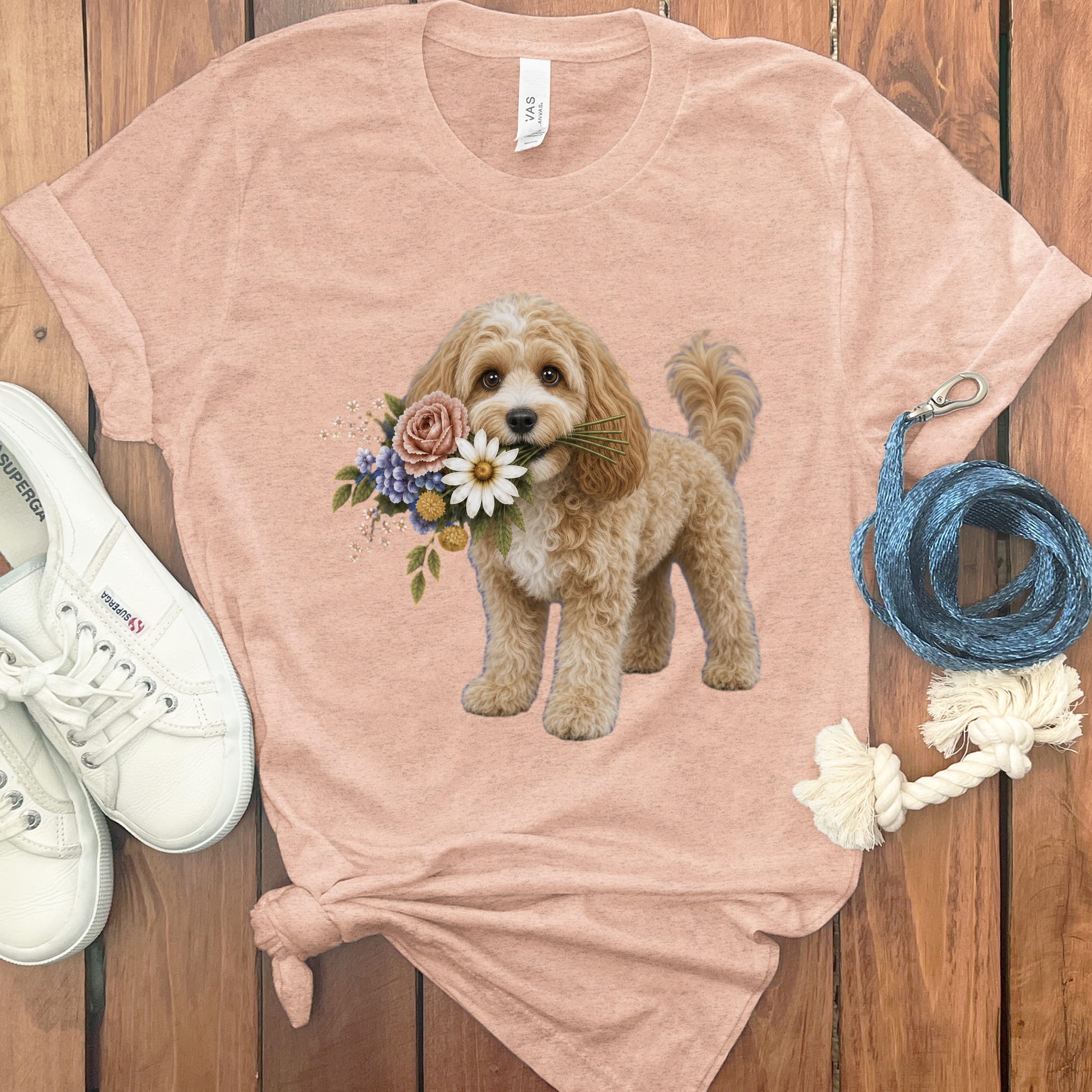 Cavapoo Flower Shop T-Shirt in Heather Peach / S by Puppy Jo