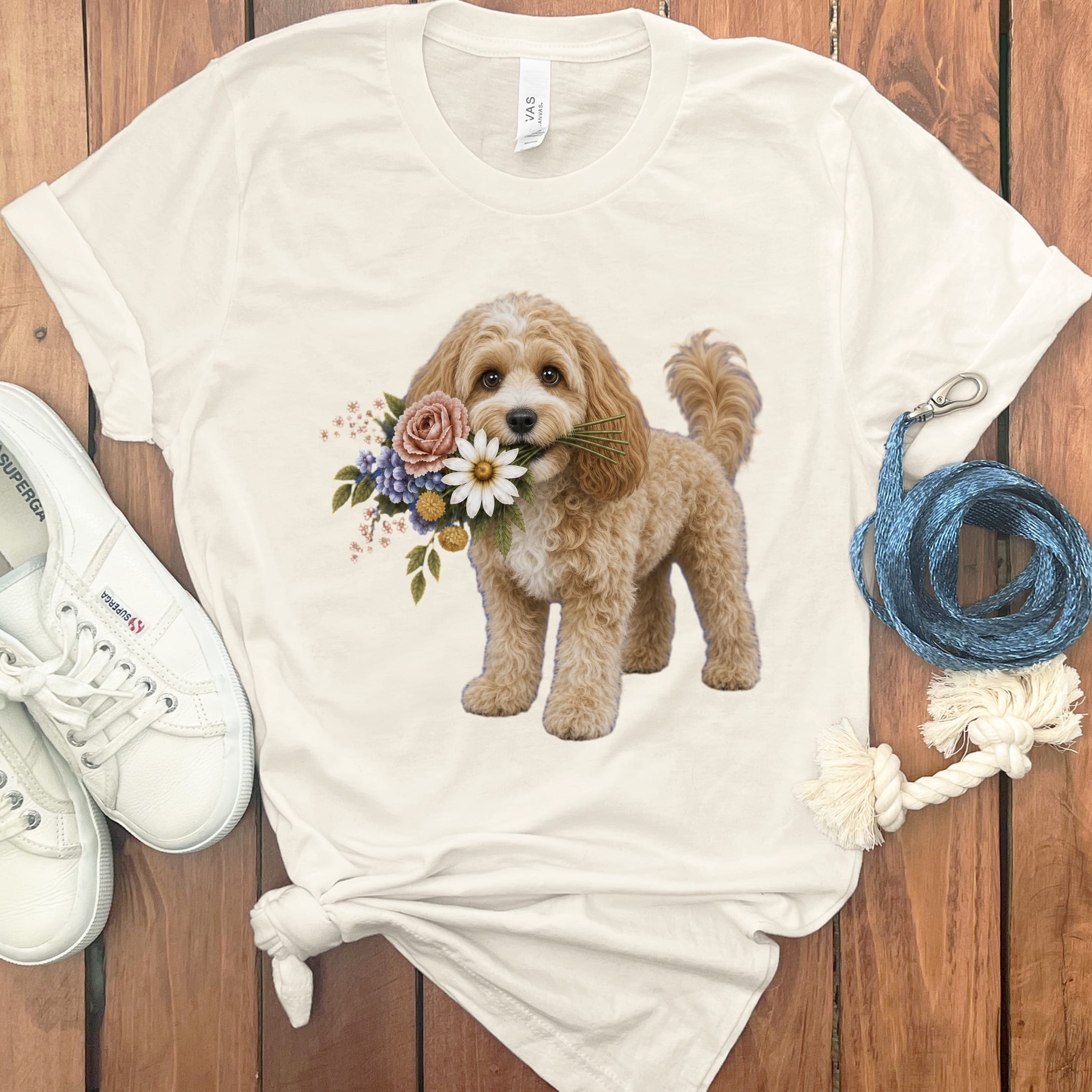 Cavapoo Flower Shop T-Shirt in Natural / S by Puppy Jo