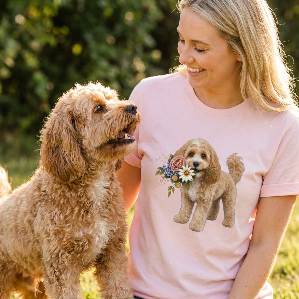 Cavapoo Flower Shop T-Shirt in by Puppy Jo