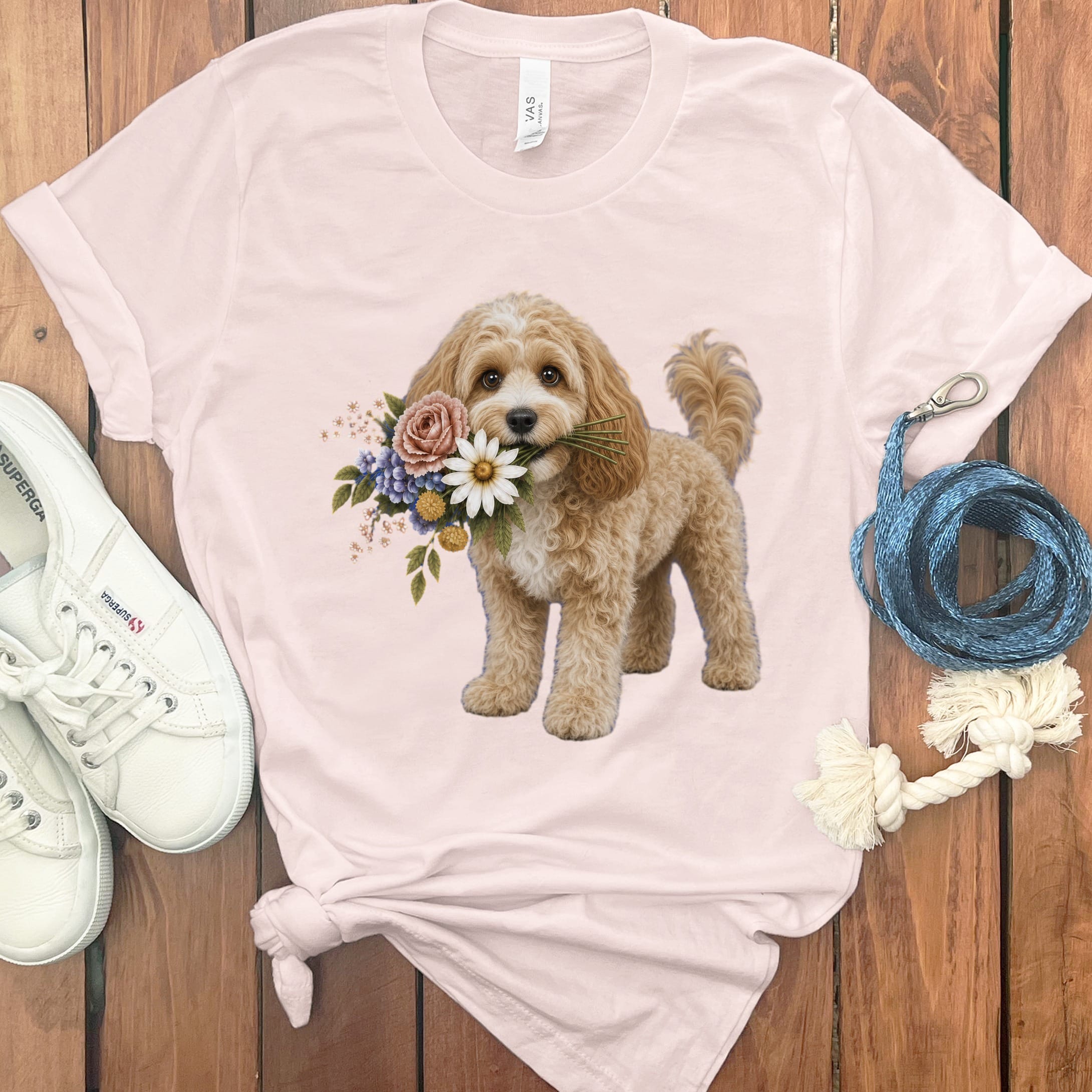 Cavapoo Flower Shop T-Shirt in Soft Pink / S by Puppy Jo
