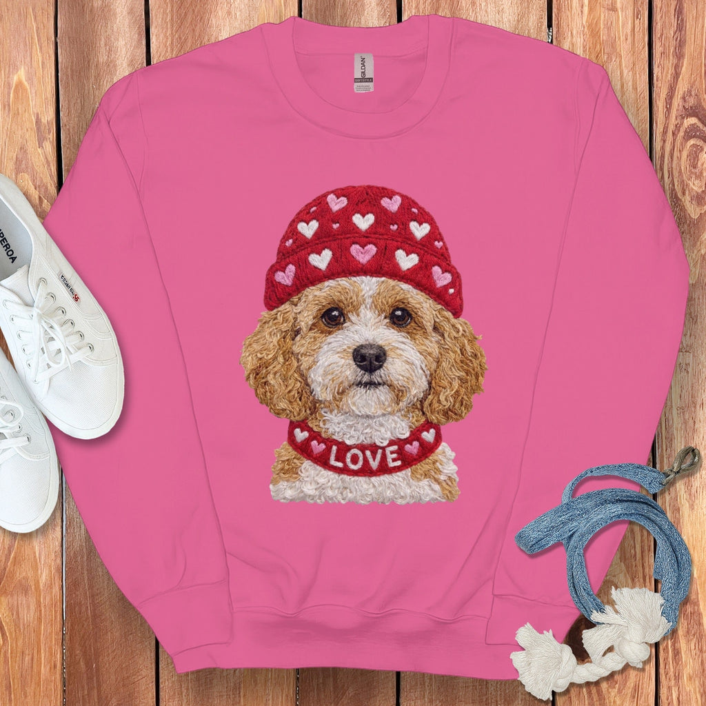 Cavapoo Heart Cap Sweatshirt in Heliconia / S by Puppy Jo