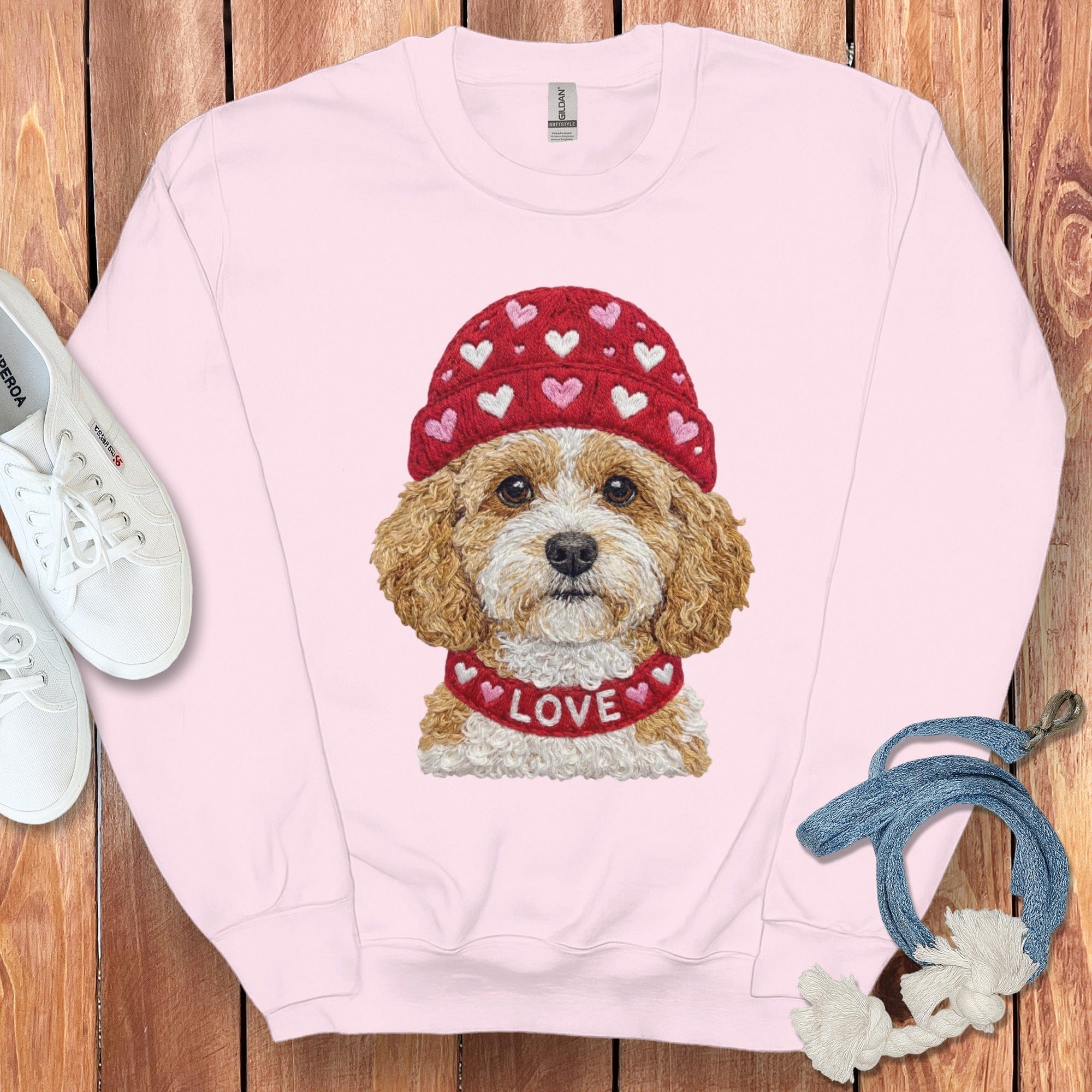 Cavapoo Heart Cap Sweatshirt in Light Pink / S by Puppy Jo