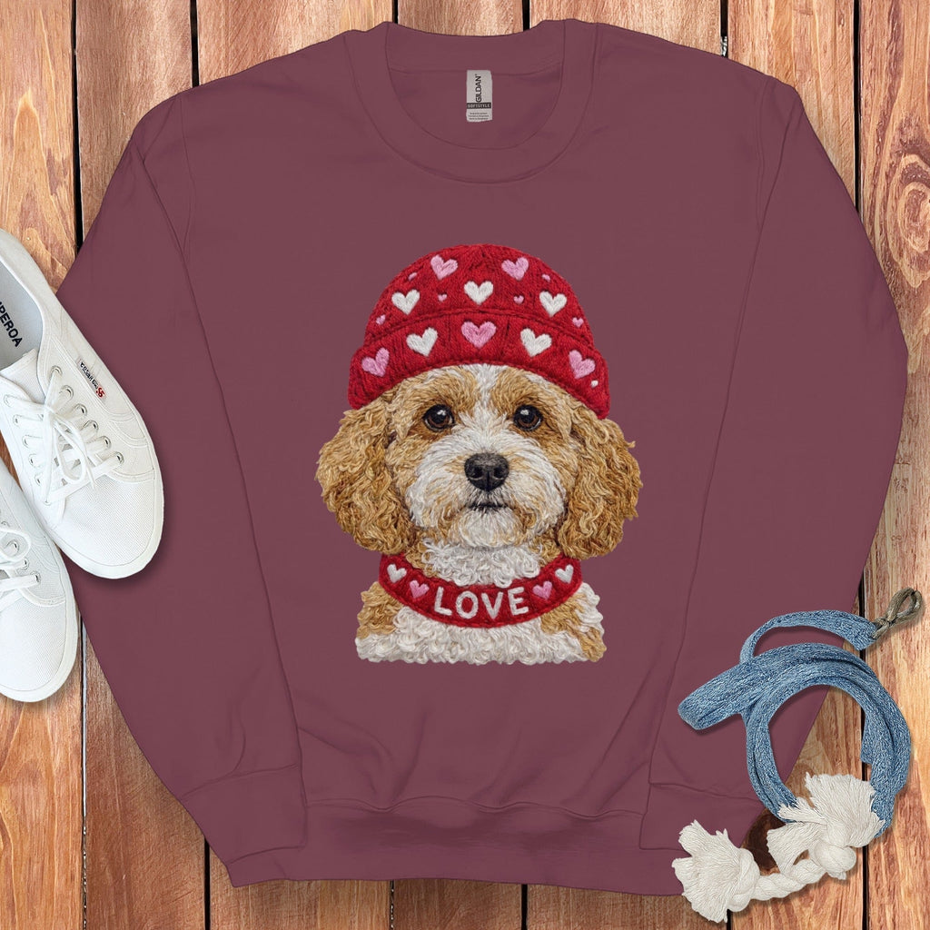 Cavapoo Heart Cap Sweatshirt in Maroon / S by Puppy Jo