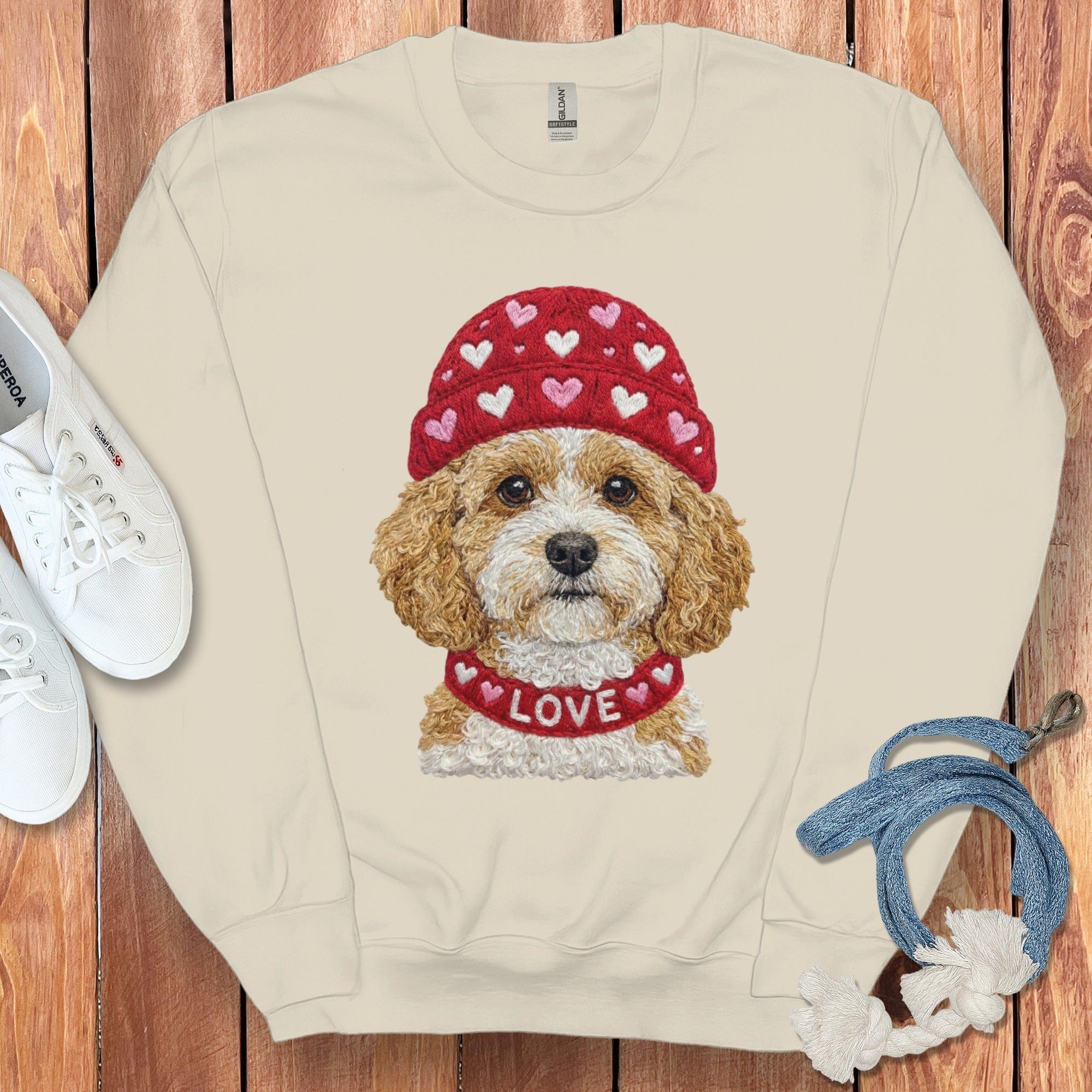 Cavapoo Heart Cap Sweatshirt in Sand / S by Puppy Jo