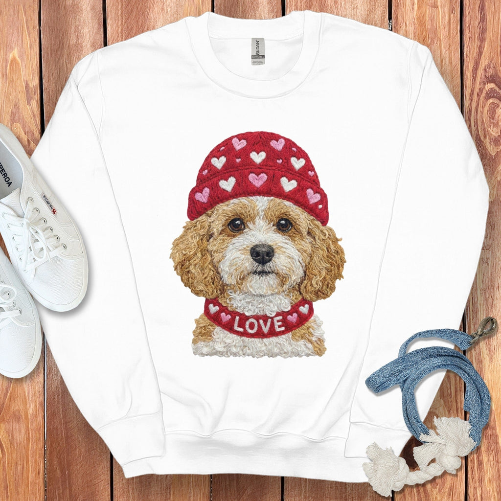 Cavapoo Heart Cap Sweatshirt in White / S by Puppy Jo