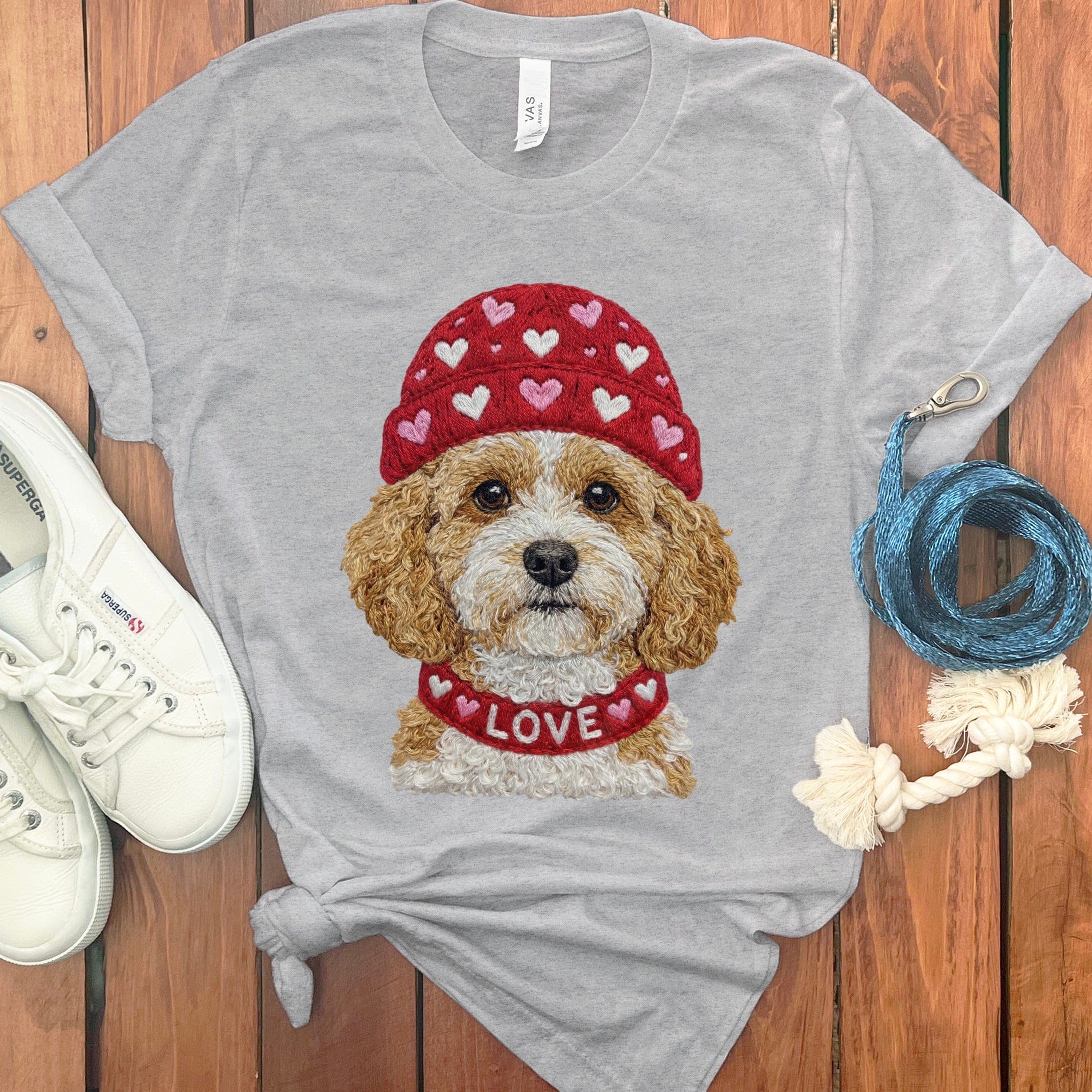 Cavapoo Heart Cap T-Shirt in Athletic Heather / S by Puppy Jo