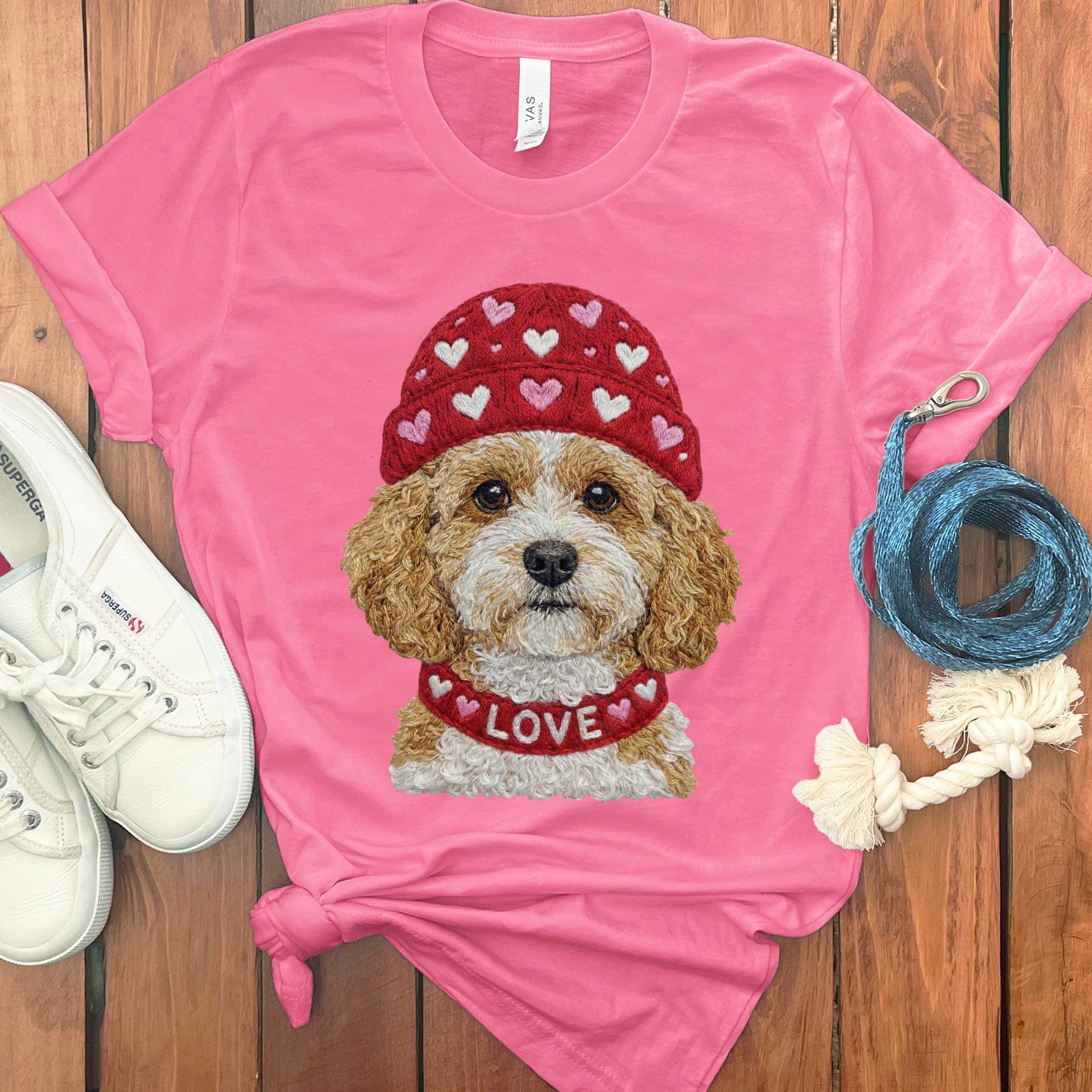 Cavapoo Heart Cap T-Shirt in Charity Pink / S by Puppy Jo