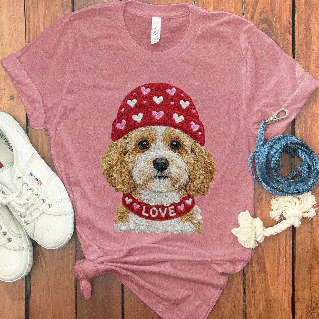 Cavapoo Heart Cap T-Shirt in Heather Mauve / S by Puppy Jo